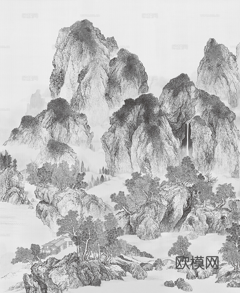 新中式抽象山水装饰画贴图