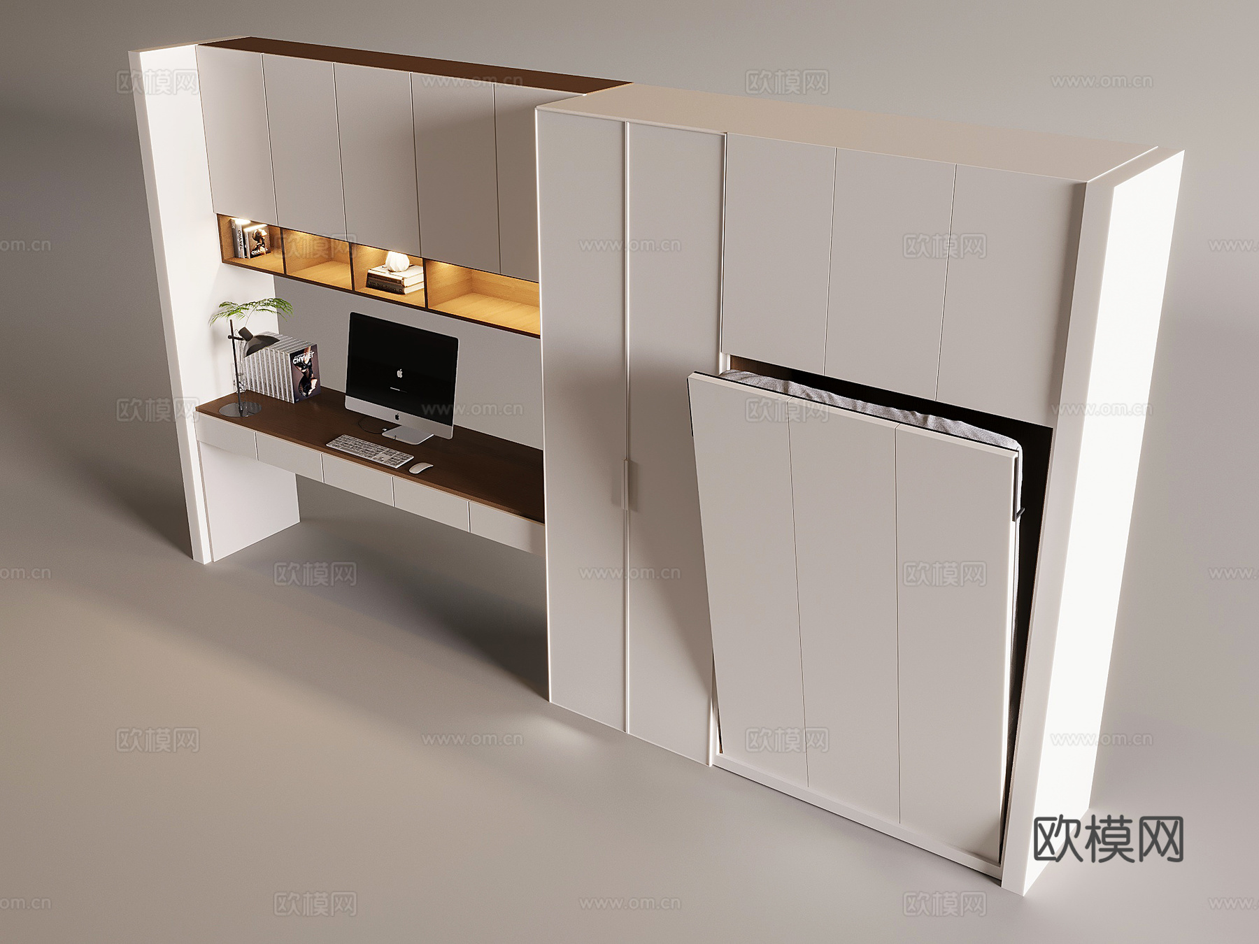北欧书桌台式电脑 隐形床衣柜一体 折叠床墨菲侧翻床3d模型