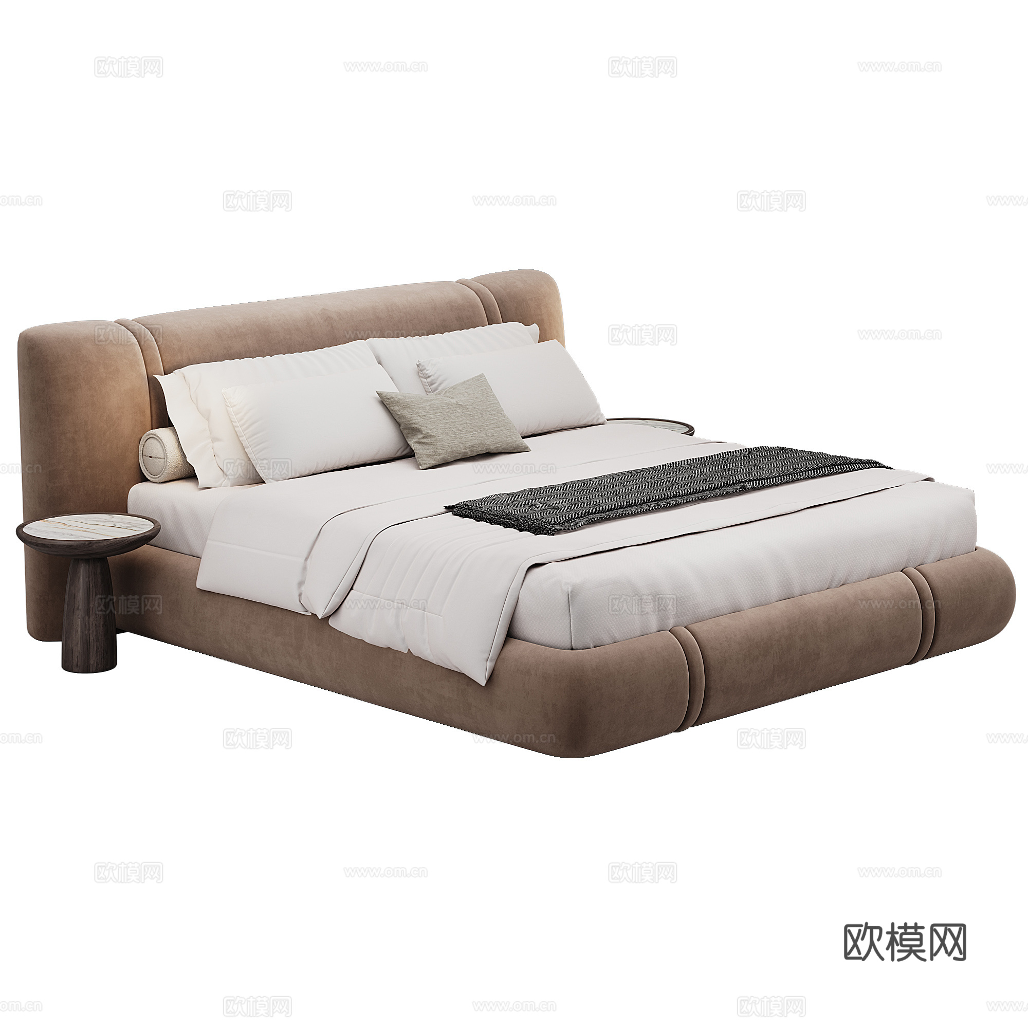 卧室 现代 双人床 抱枕 床品3d模型