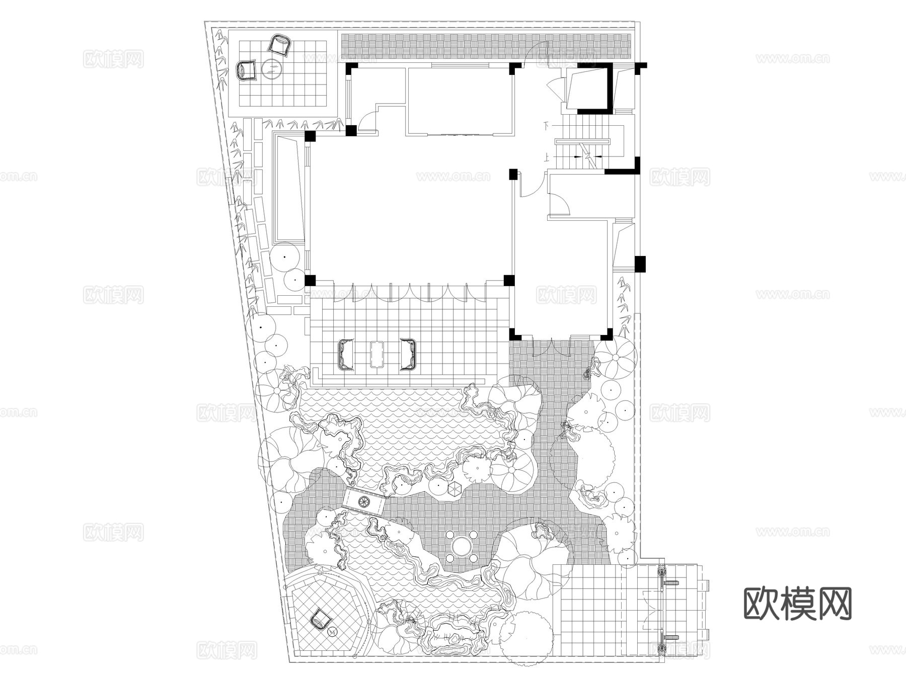 6套中式别墅庭院花园景观CAD平面布置图cad施工图