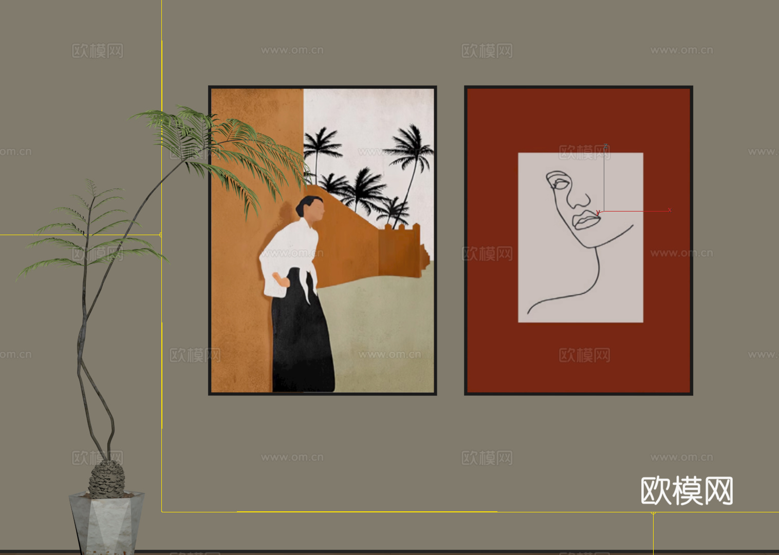 现代简约挂画su模型