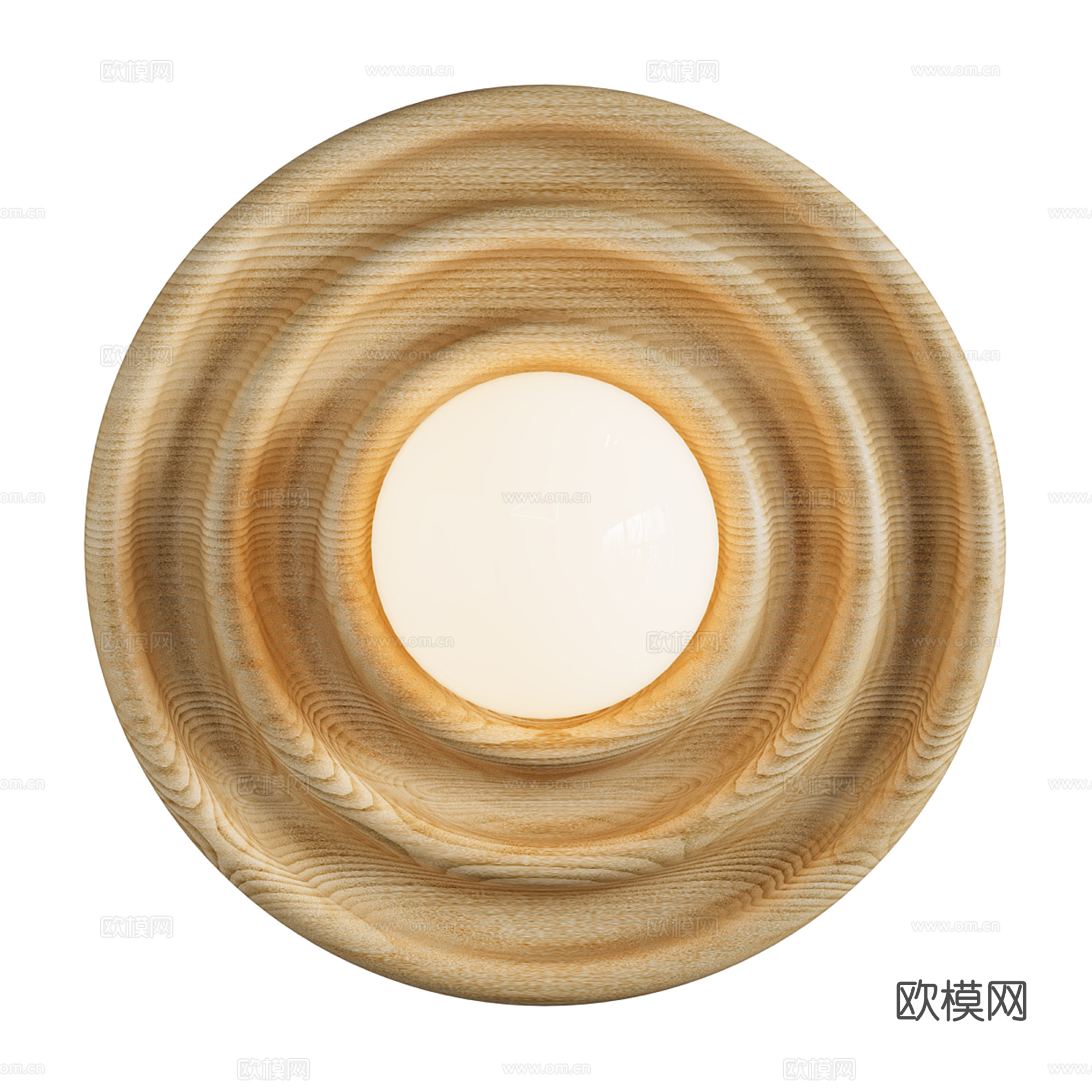 奶油风木制圆形壁灯su模型