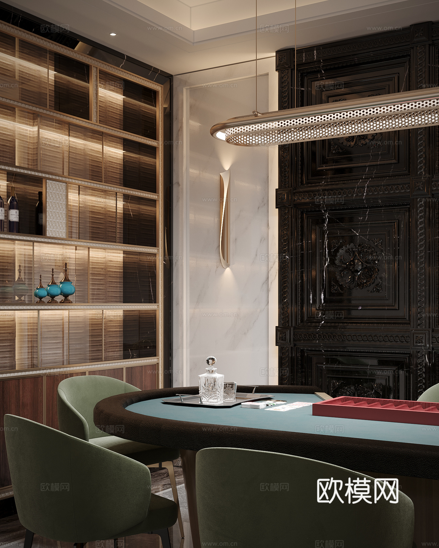 意式轻奢棋牌室3d模型下载（渲染图3）