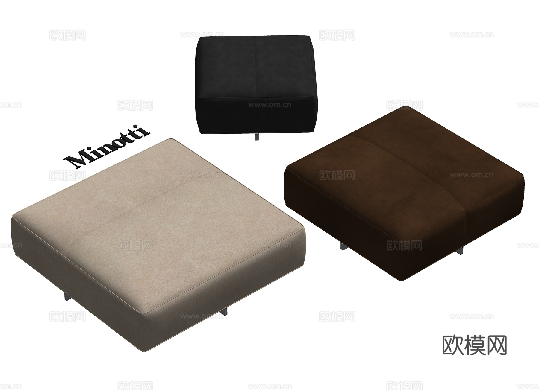 minotti YVES 方形沙发凳 矮踏 皮革沙发凳su模型