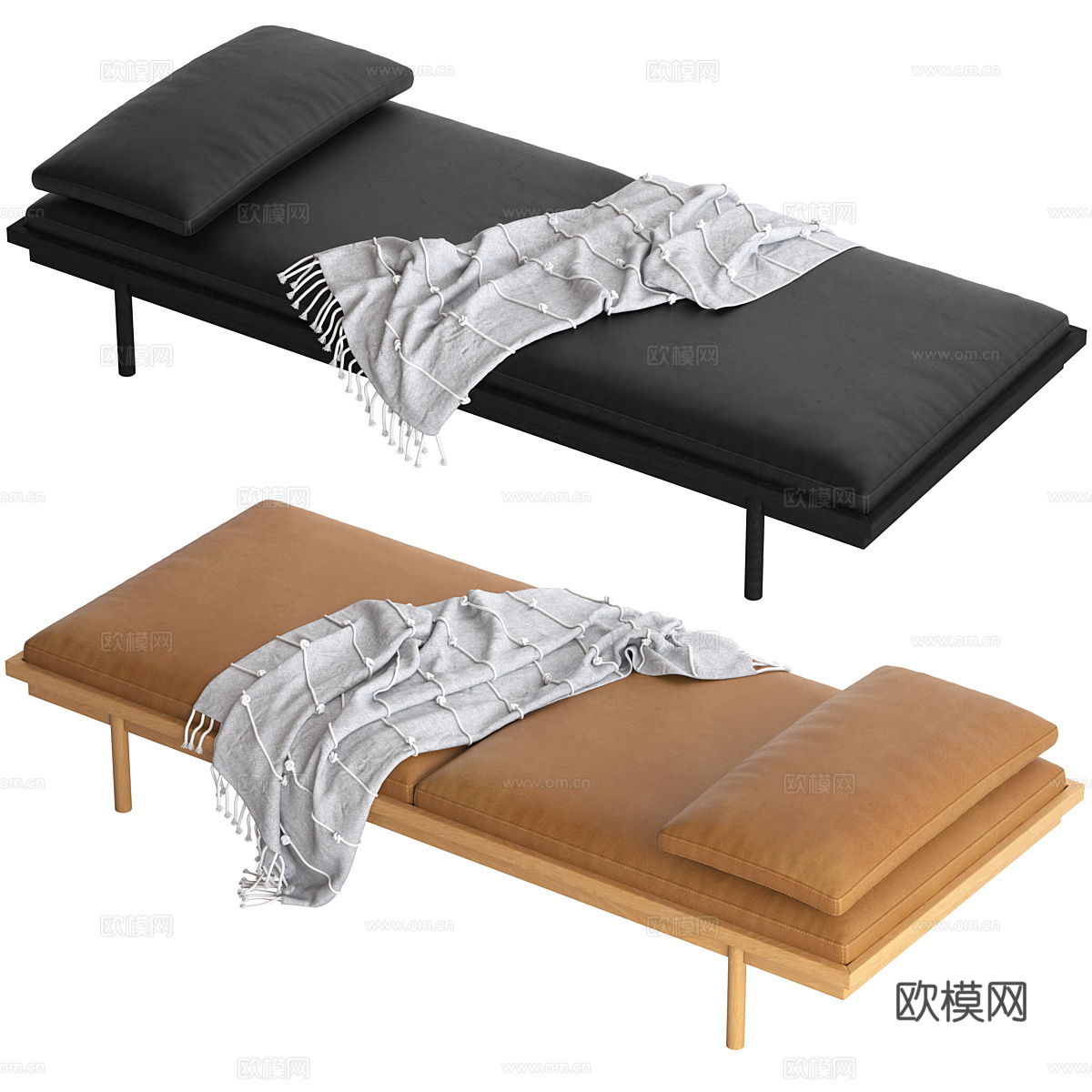 现代意式皮革沙发床3d模型