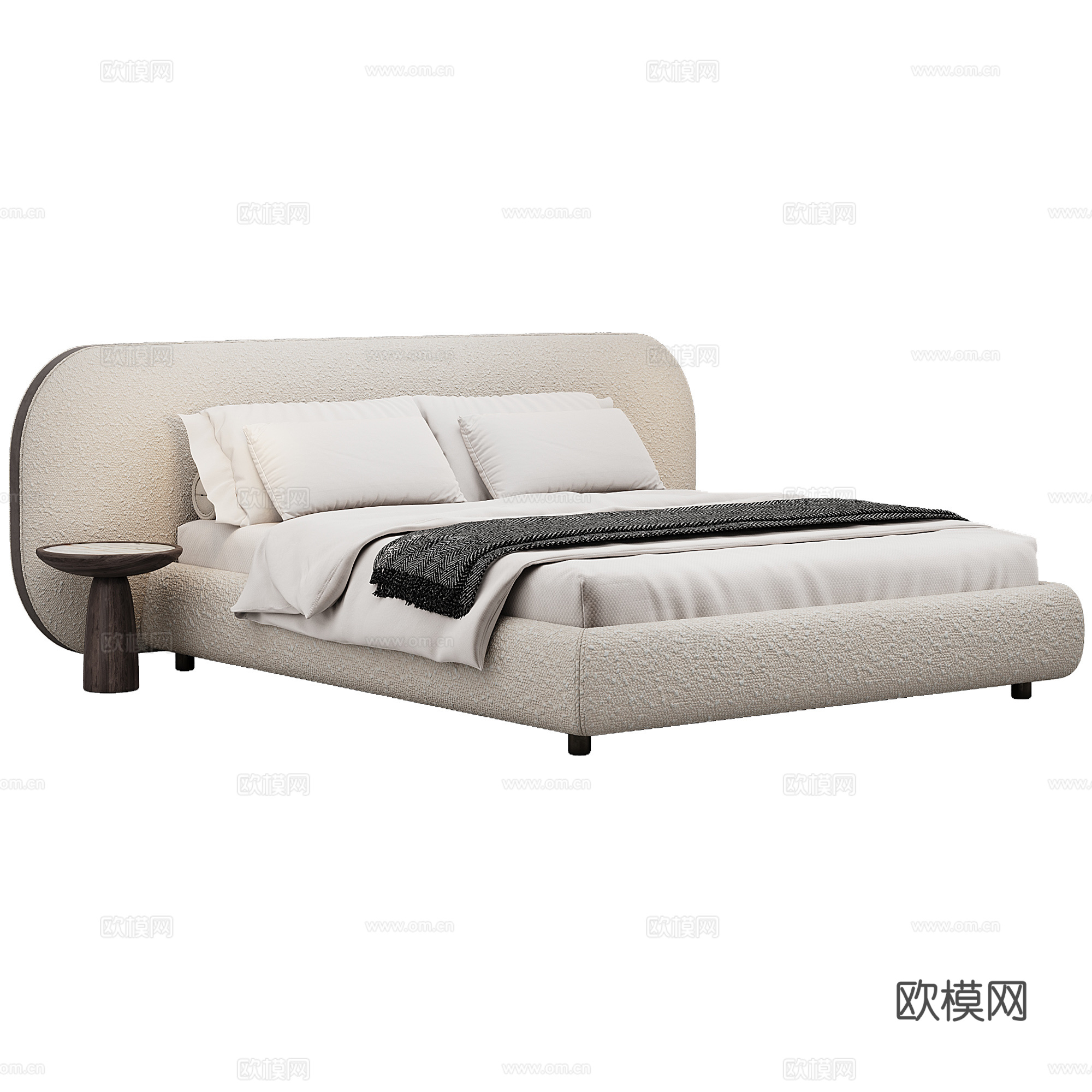 卧室 现代 双人床 抱枕 床品3d模型