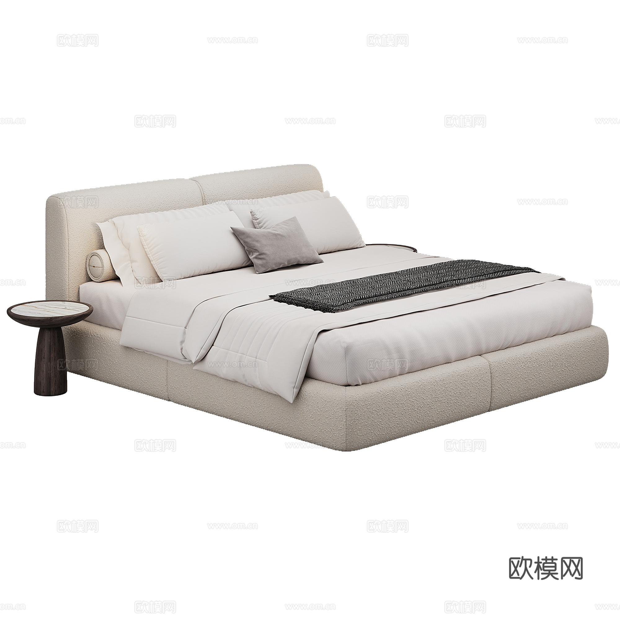 卧室 现代 双人床 抱枕 床品3d模型