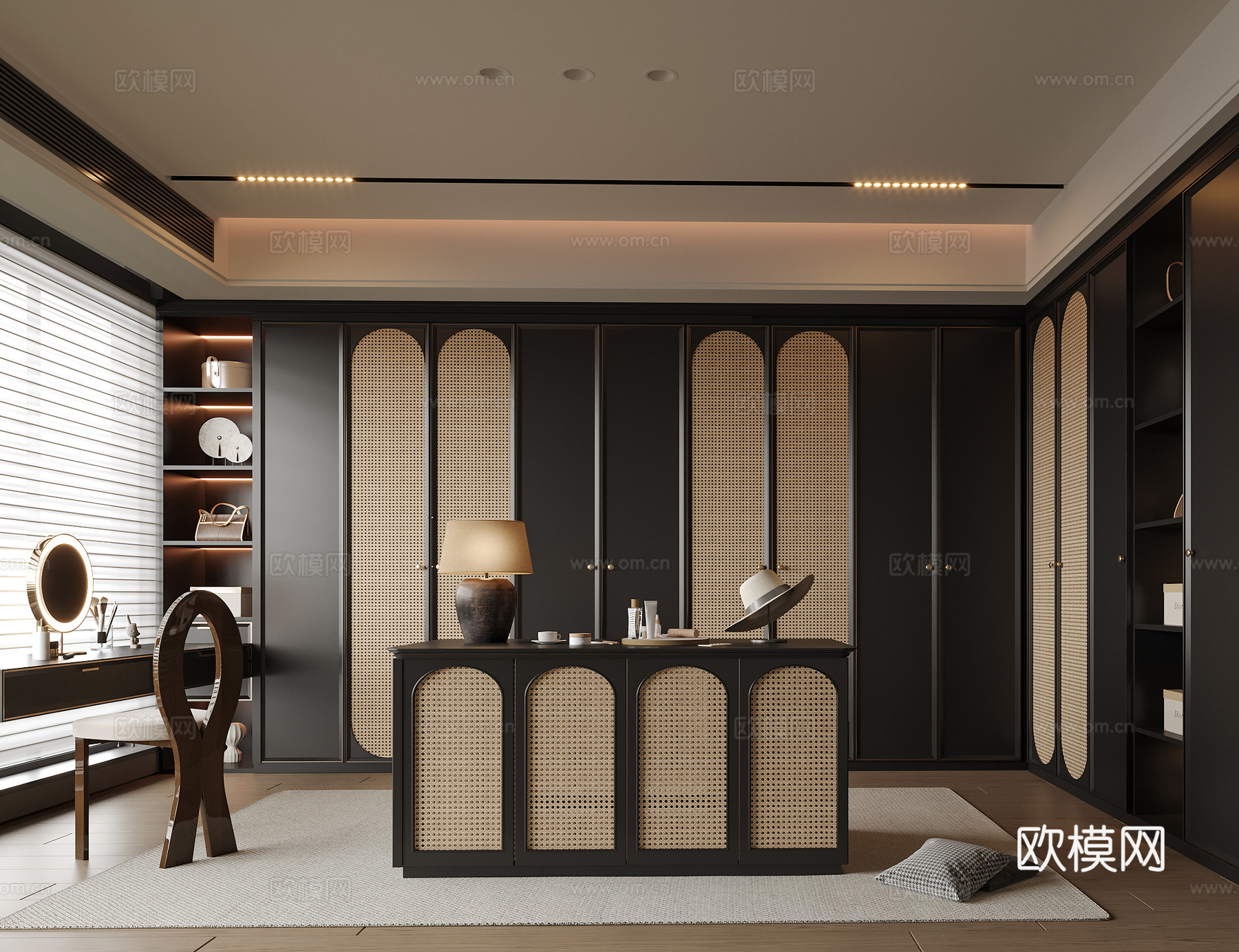 现代岛台衣帽间 衣柜 梳妆台su模型
