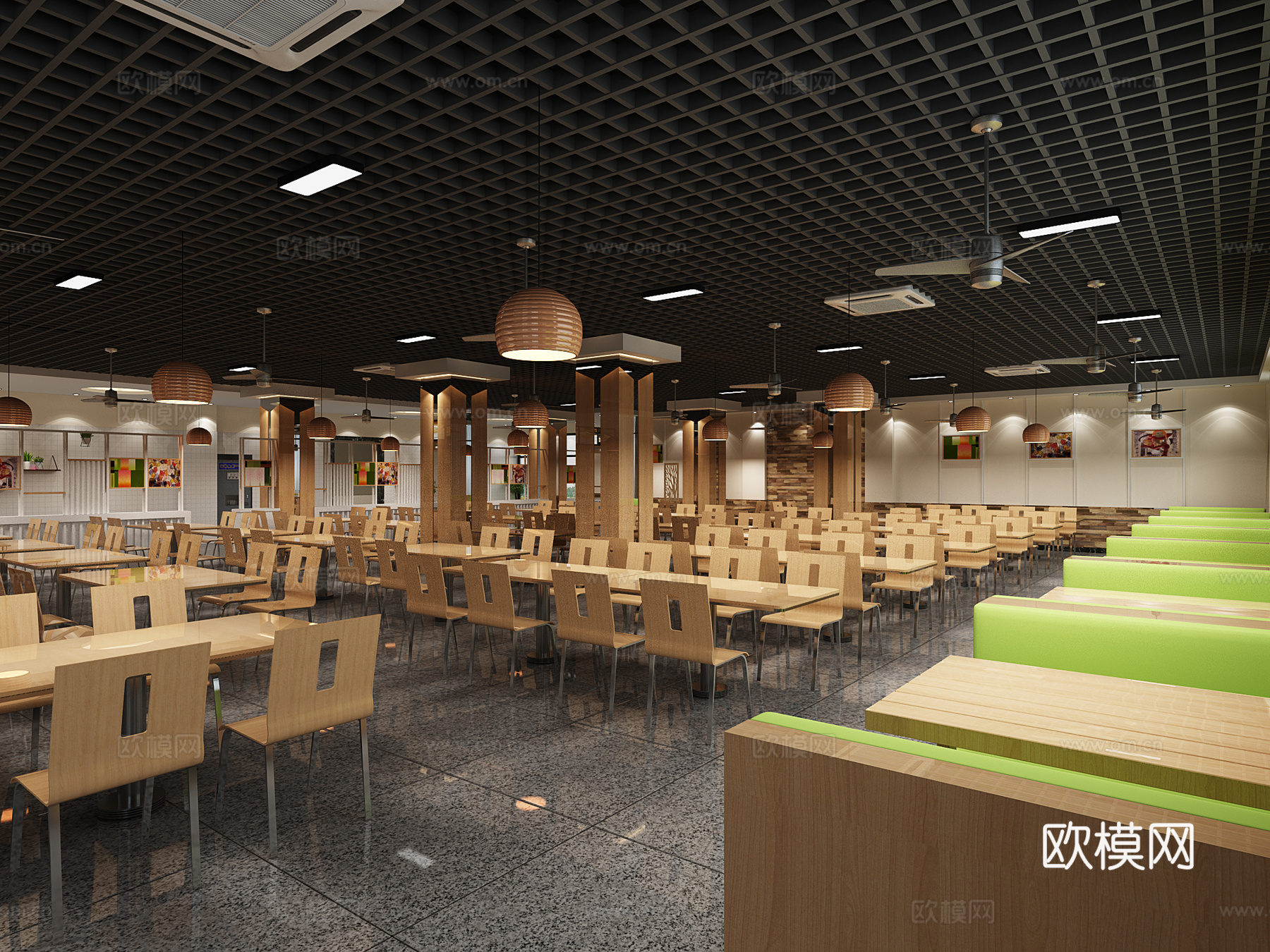 其它北欧原木清新食堂自助餐吧台隔断打菜区打饭区简单食堂椅3d模型