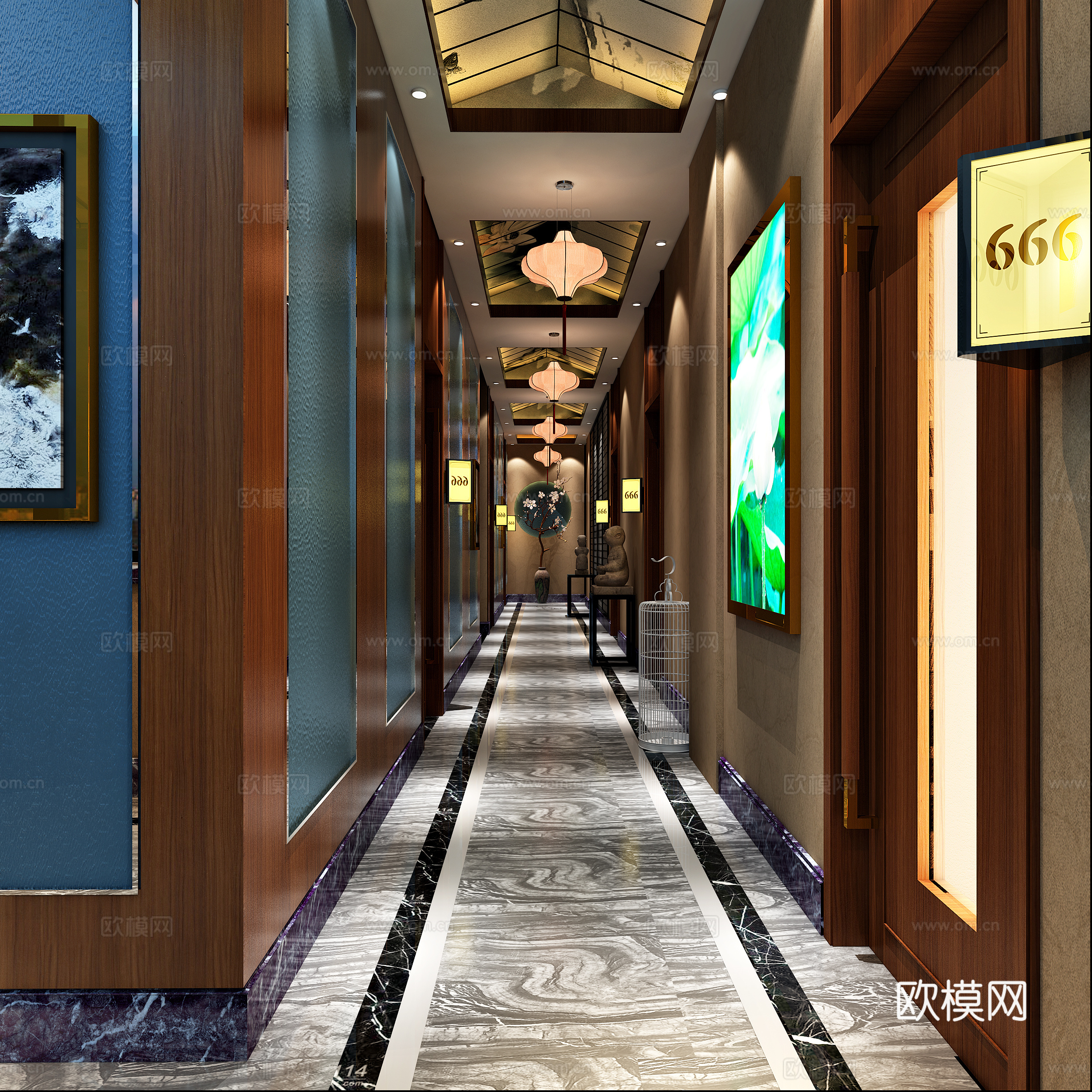 现代足疗会所  过道包厢3d模型