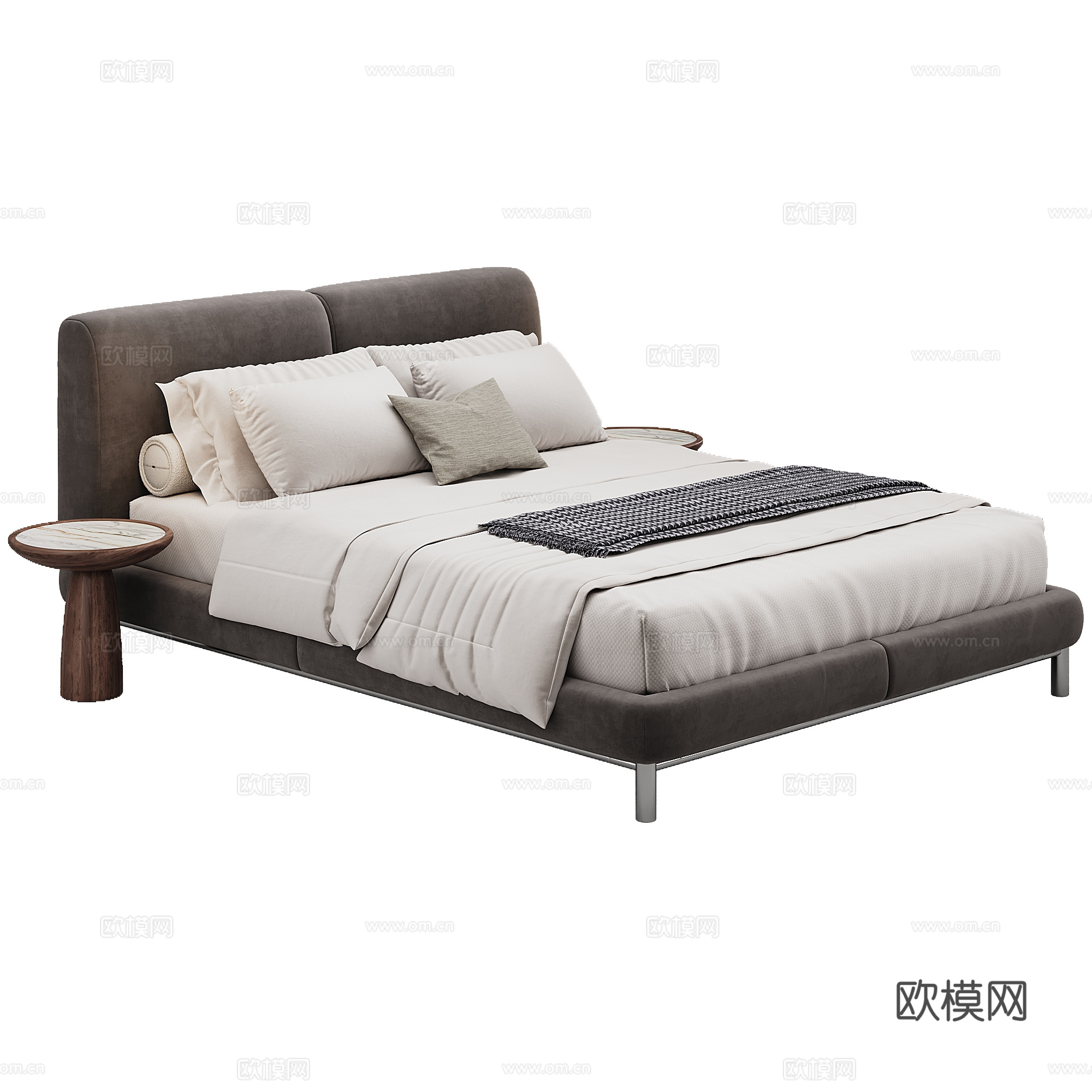 卧室 现代 双人床 抱枕 床品3d模型
