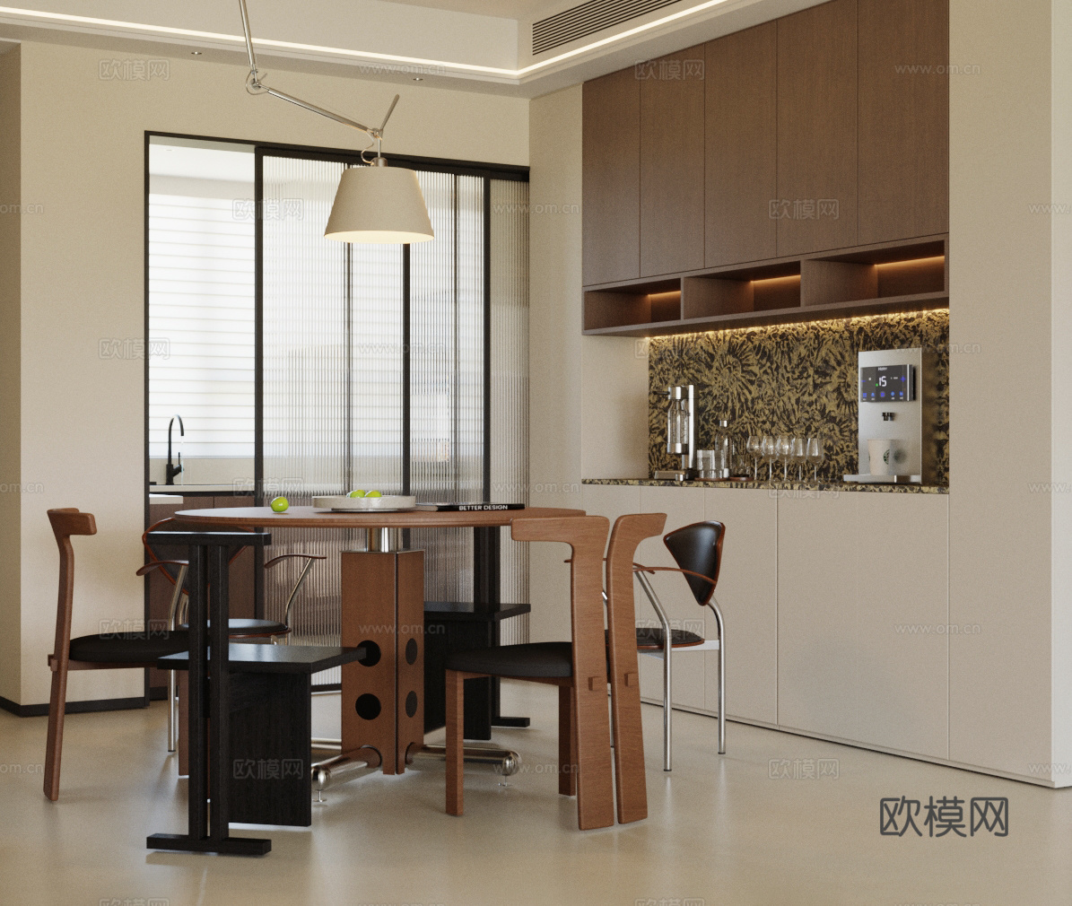 现代中古家居餐厅 复古风餐厅 中古风餐厅 中古风餐桌椅 餐椅3d模型