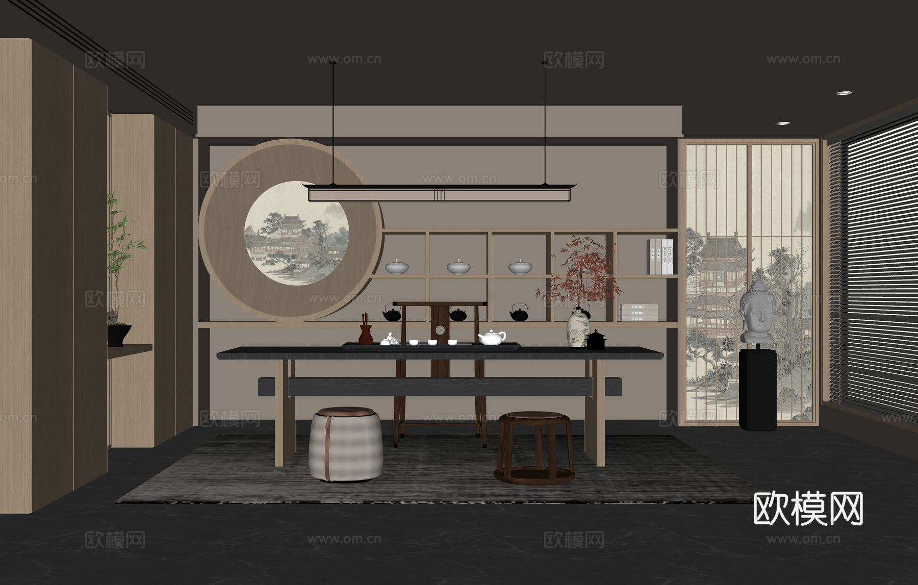 新中式茶室su模型