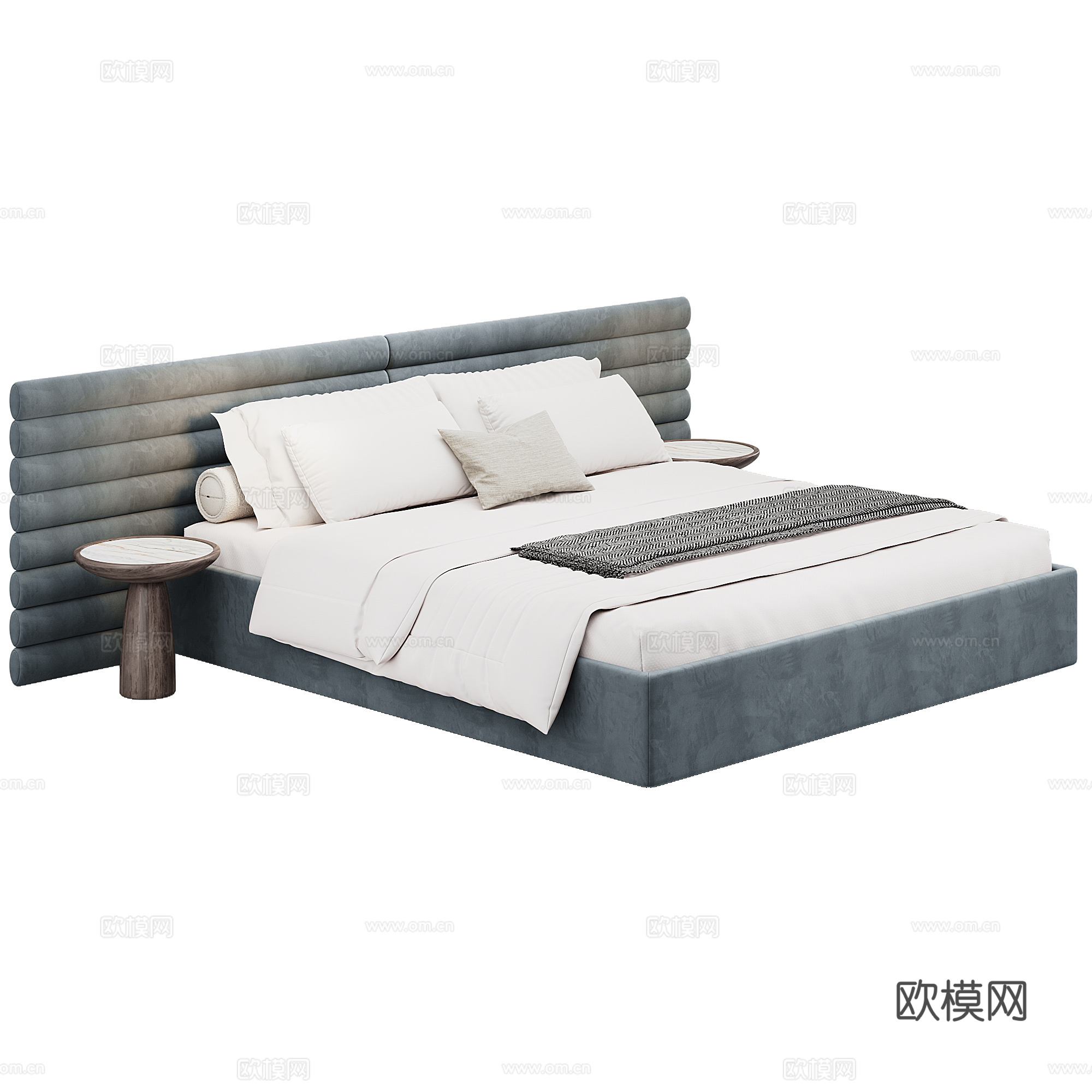 卧室 现代 双人床 抱枕 床品3d模型