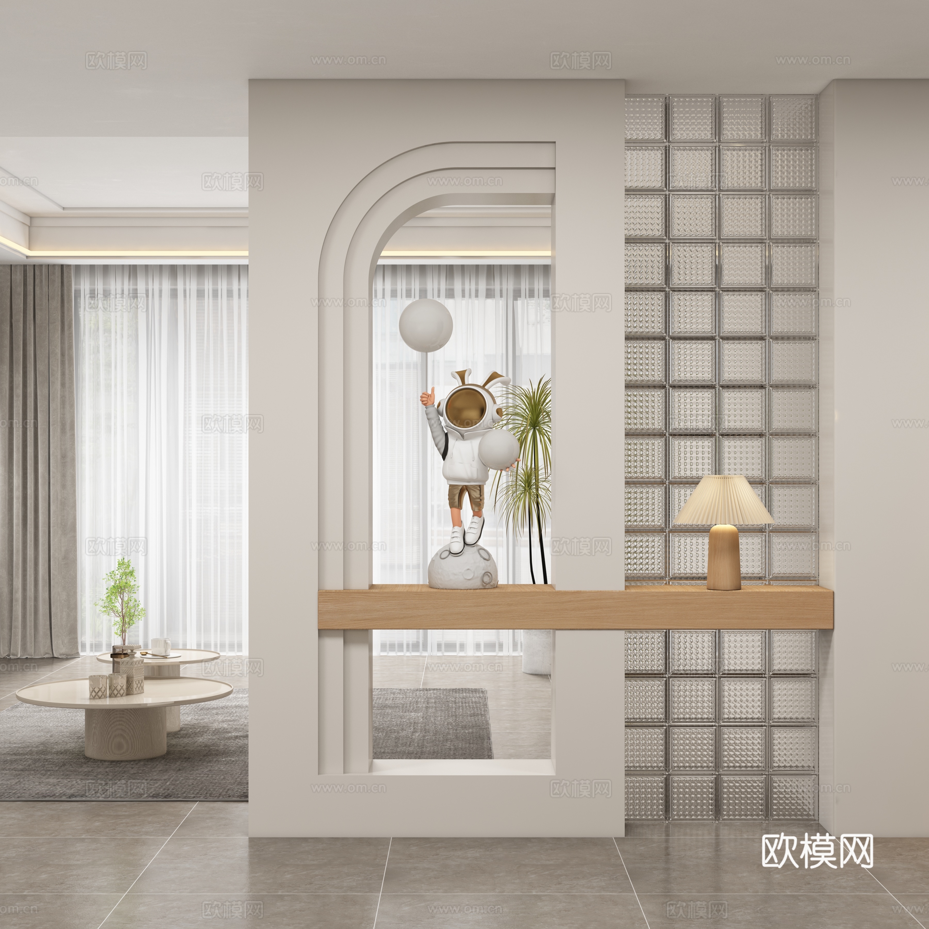 现代奶油风玄关过道 隔断su模型