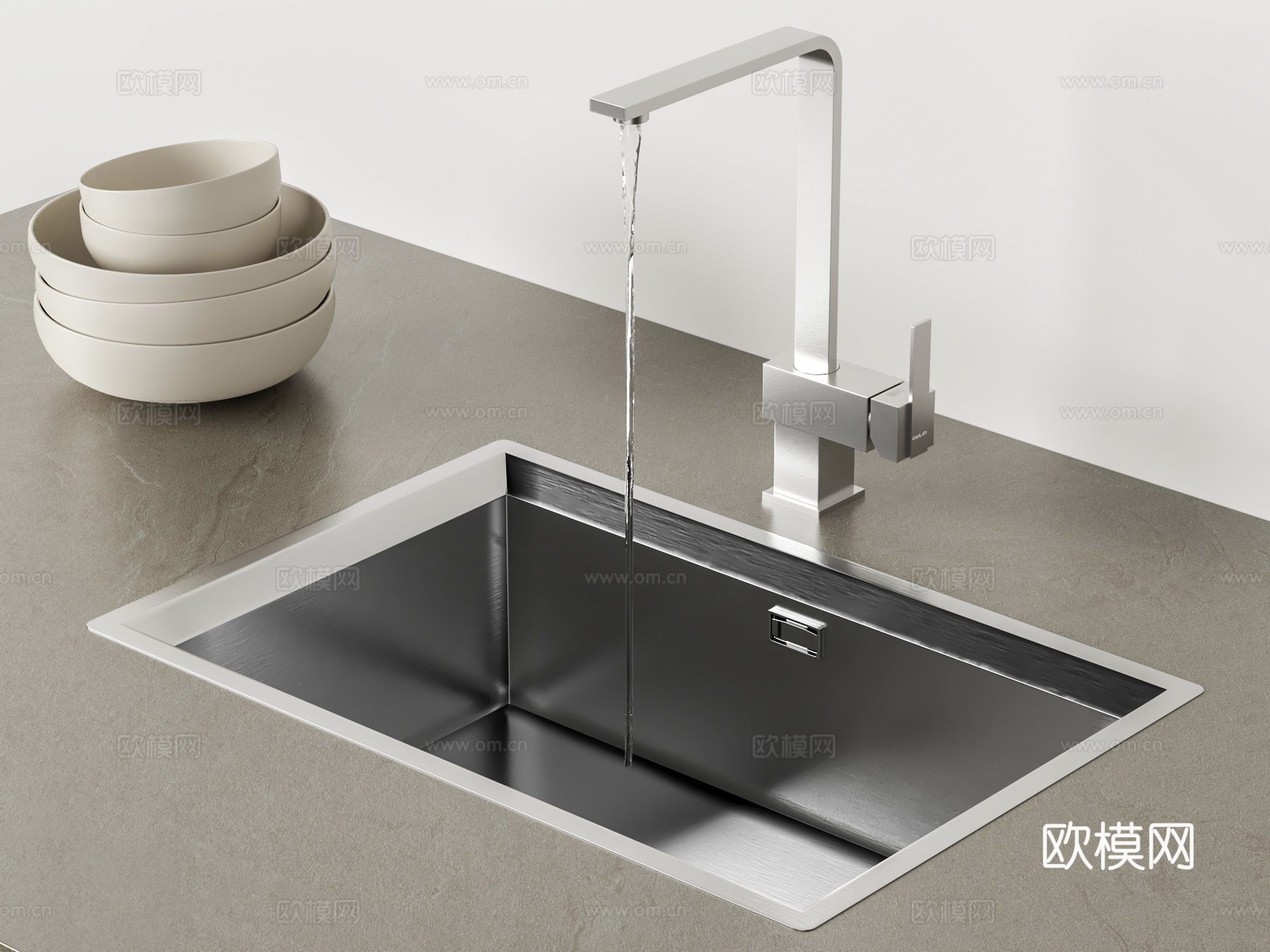 厨房水槽 不锈钢水槽 方形水槽 水龙头su模型