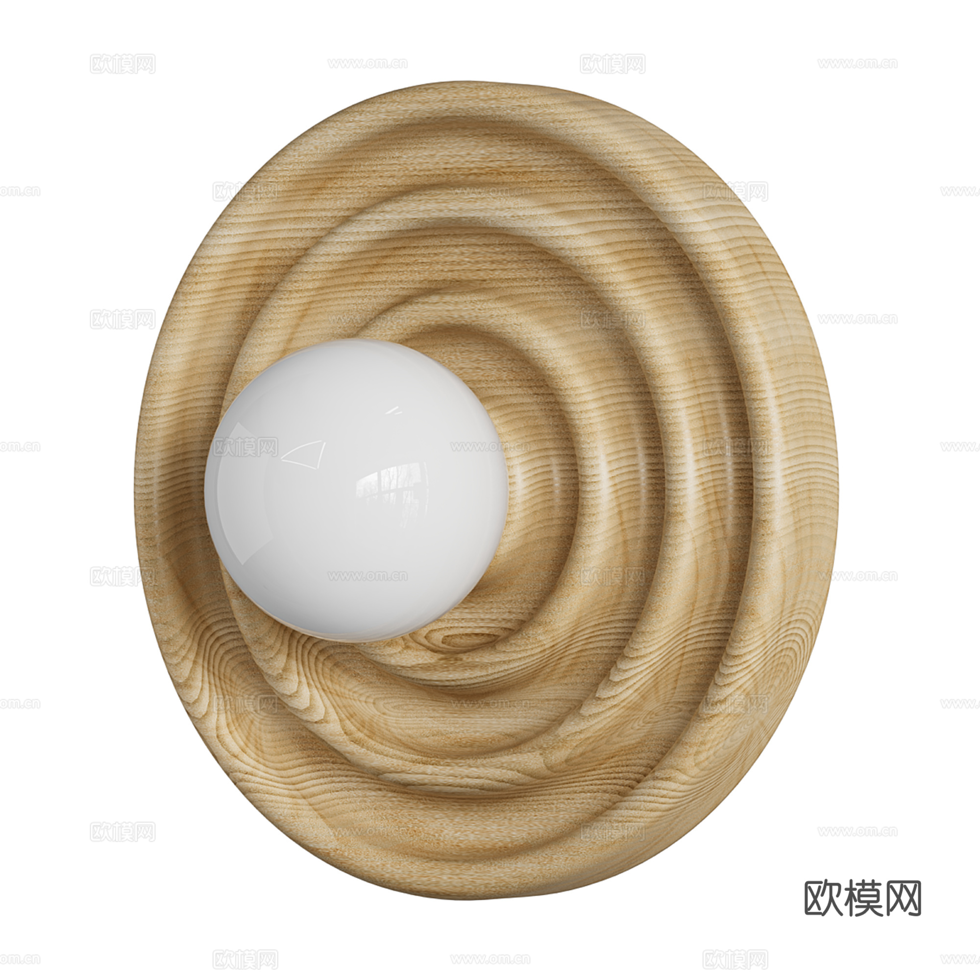 奶油风木制圆形壁灯3d模型