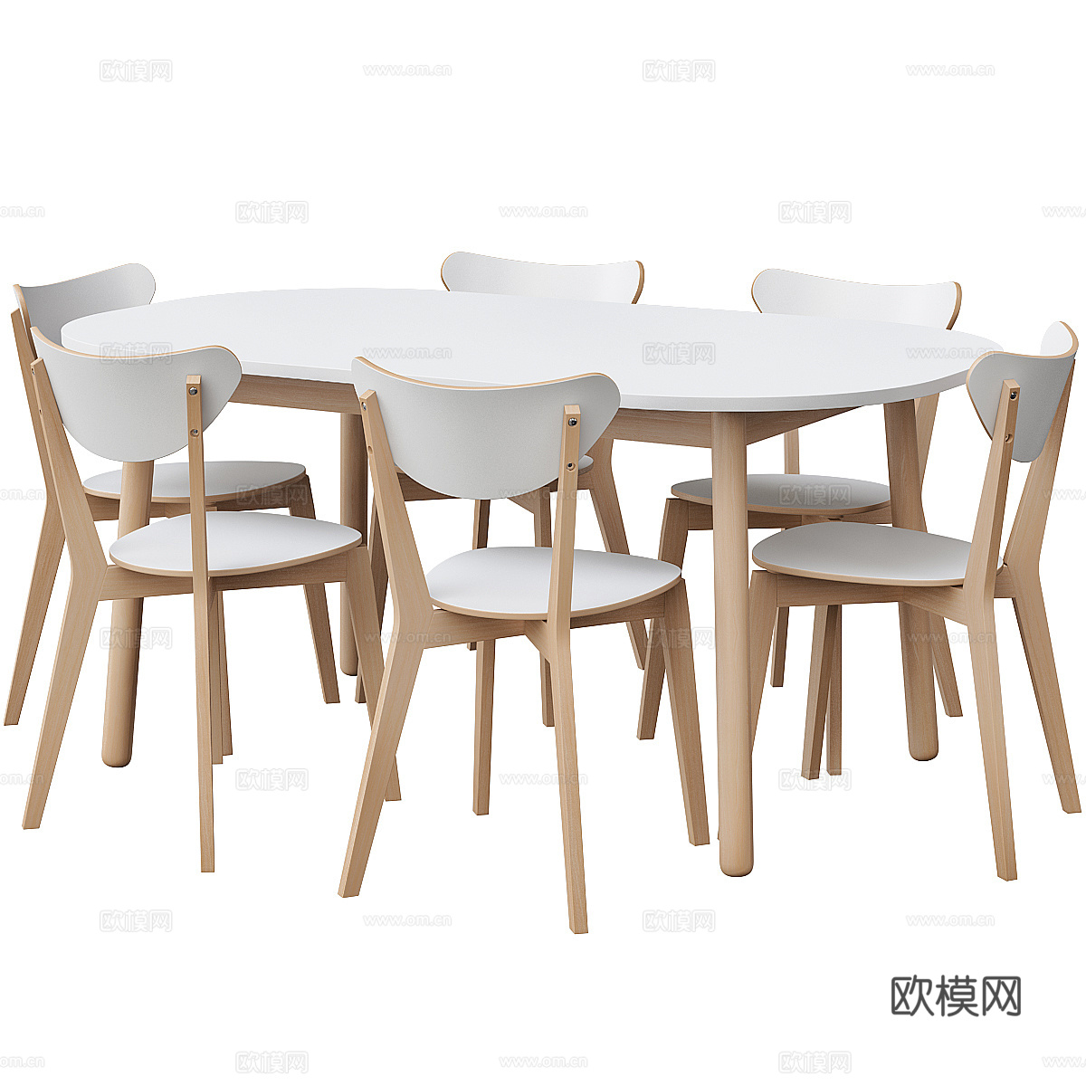 现代北欧原木风儿童桌椅3d模型