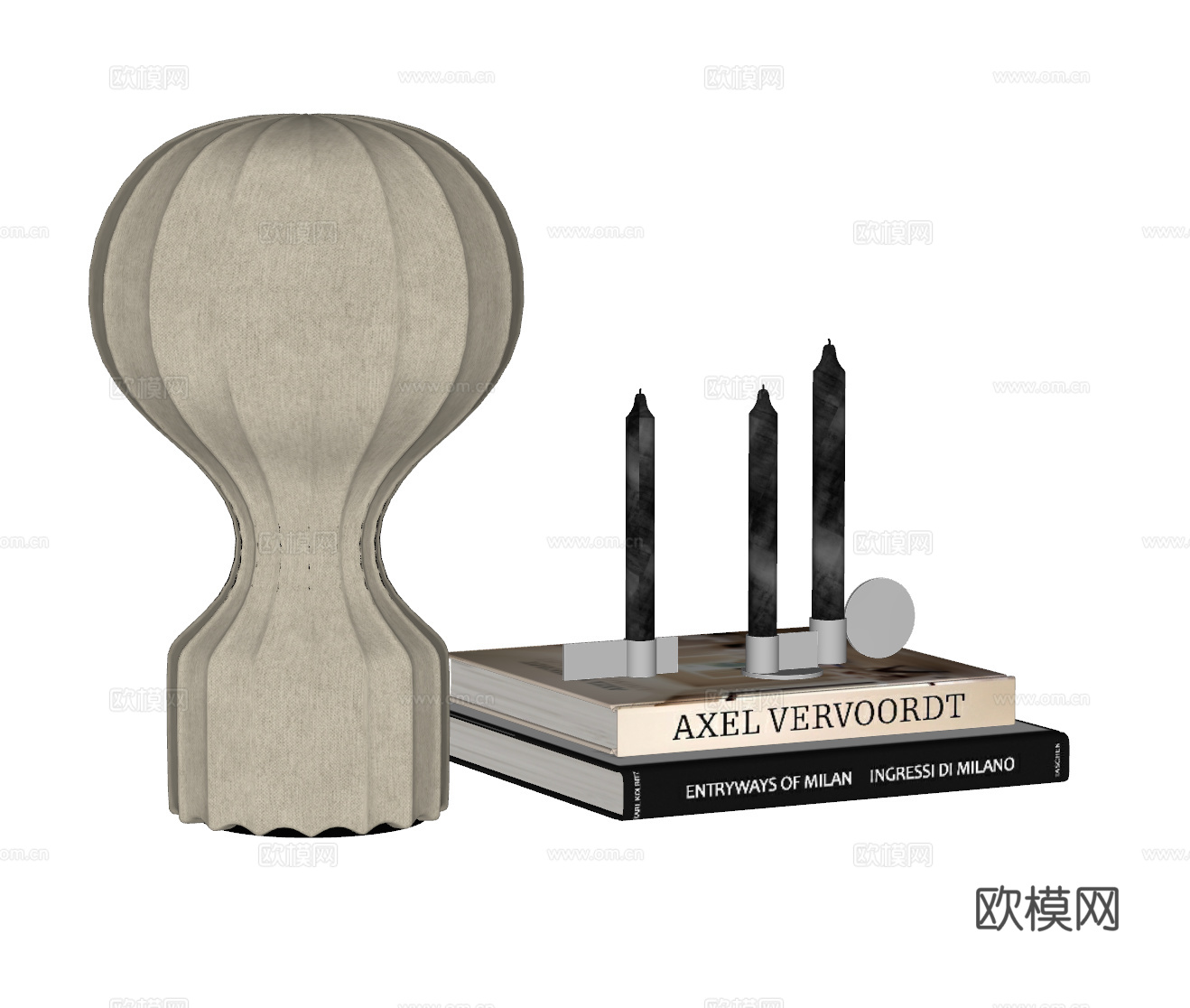 侘寂 中古风 台灯 书籍摆件 蜡烛摆件 摆件组合su模型