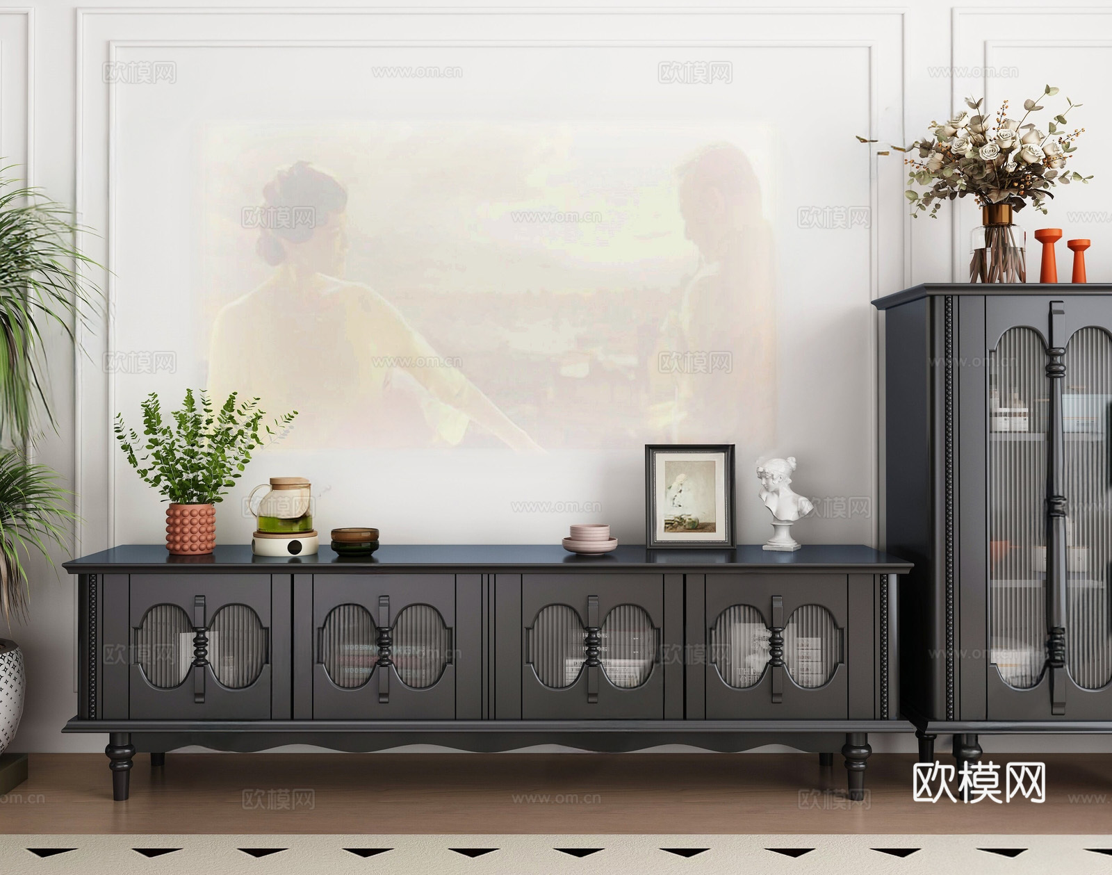 中古复古电视柜su模型