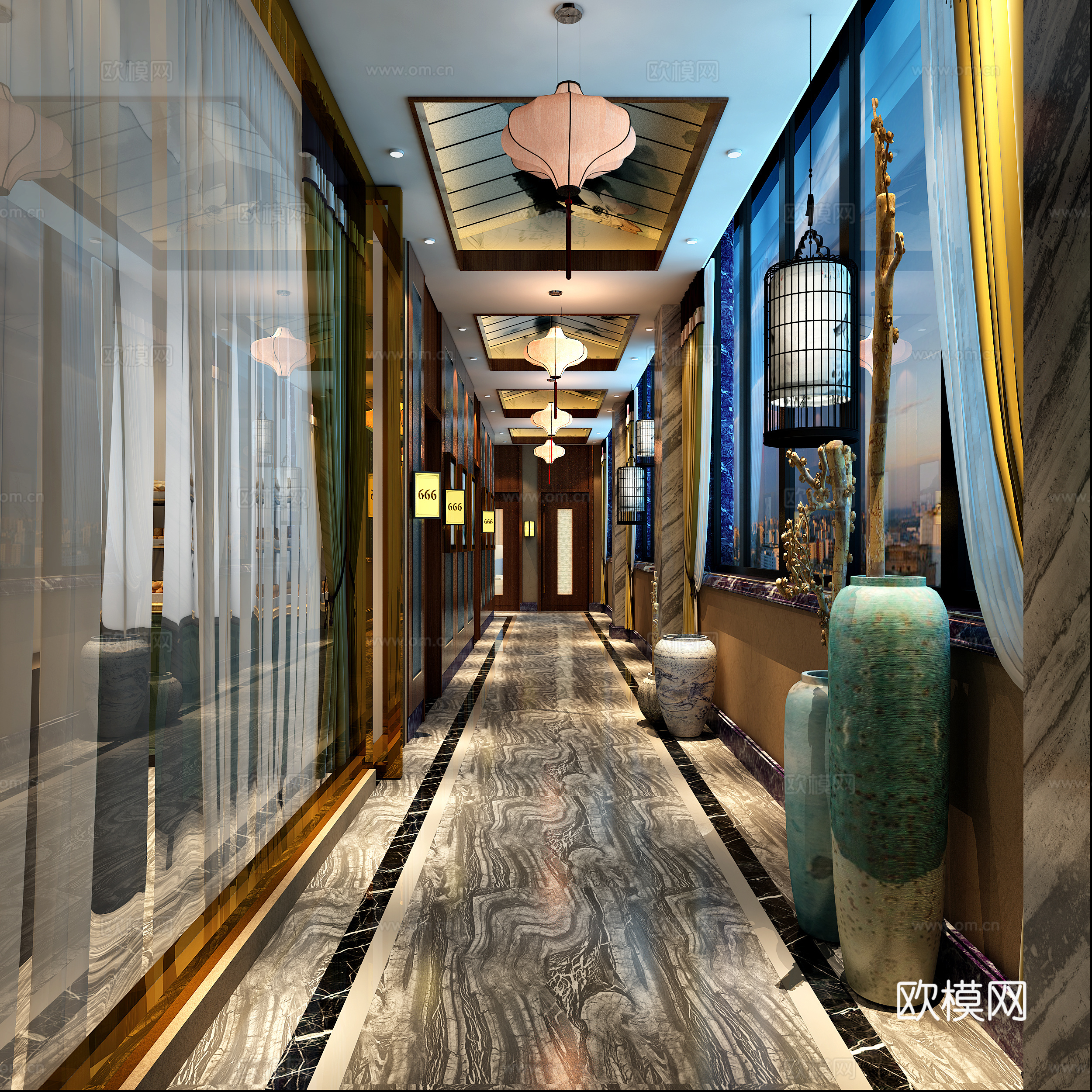 现代足疗会所  过道包厢3d模型