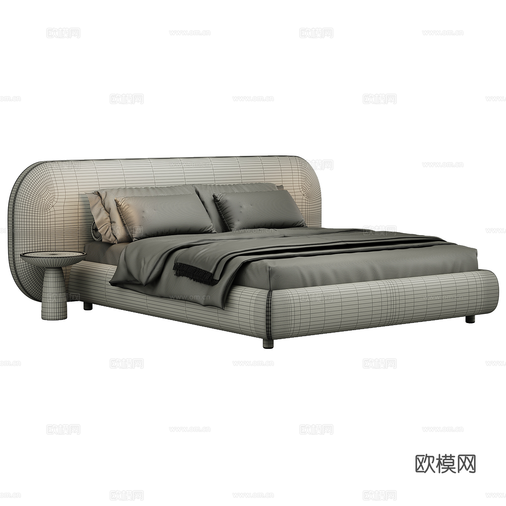 卧室 现代 双人床 抱枕 床品3d模型