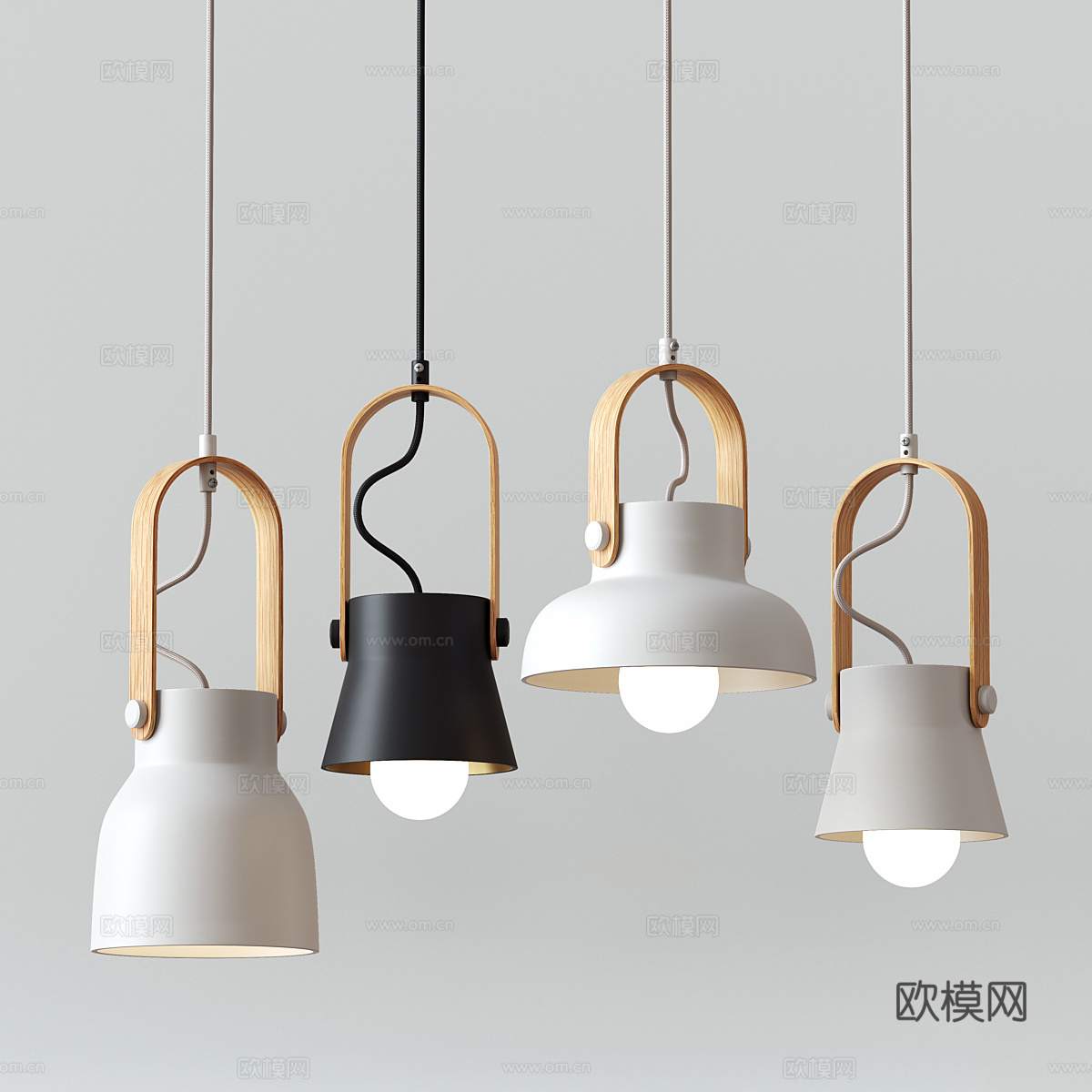 现代北欧原木装饰小吊灯3d模型