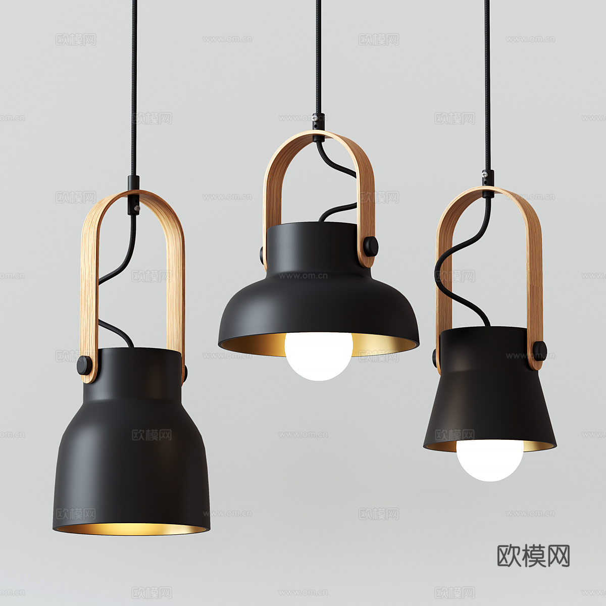 现代北欧原木装饰小吊灯3d模型