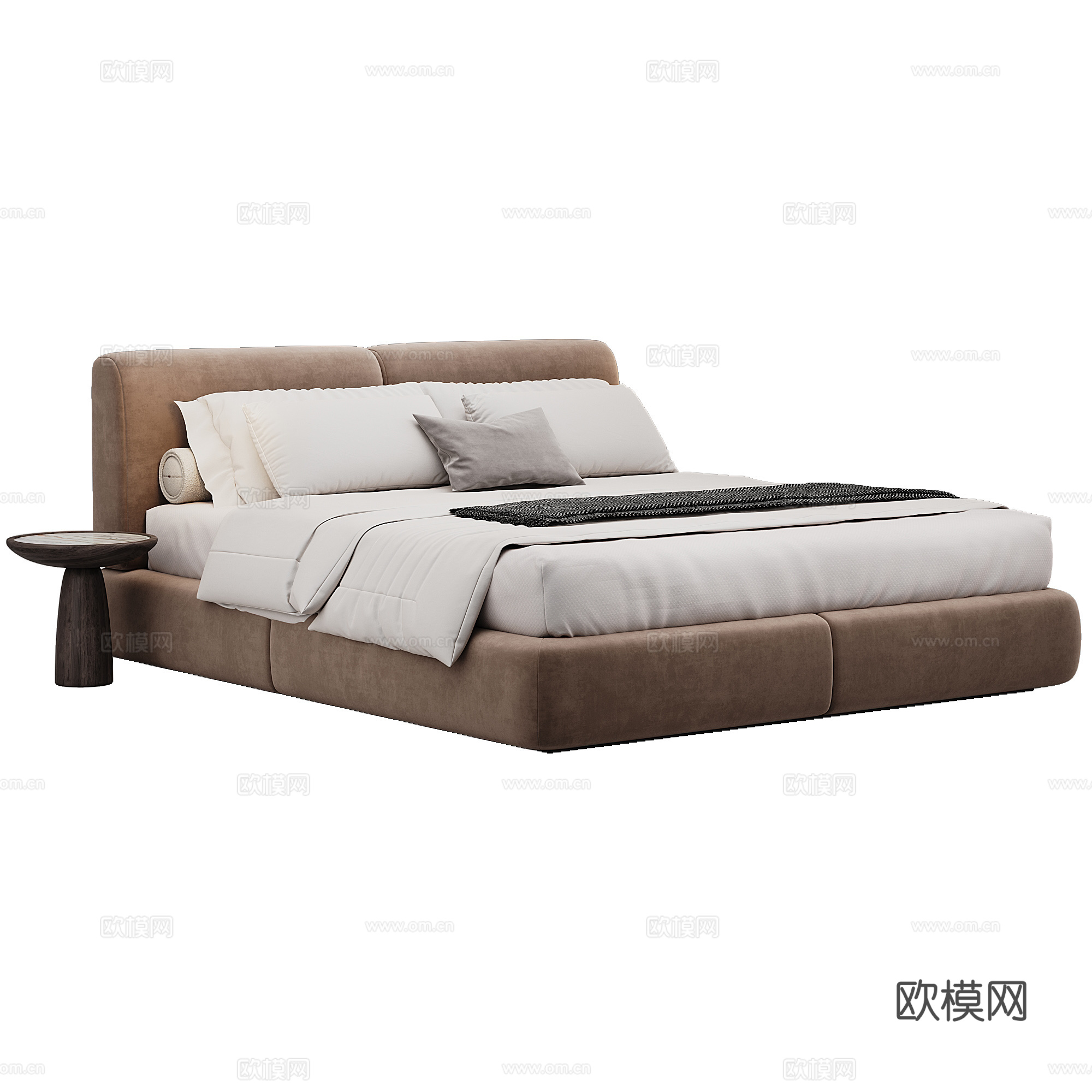 卧室 现代 双人床 抱枕 床品3d模型