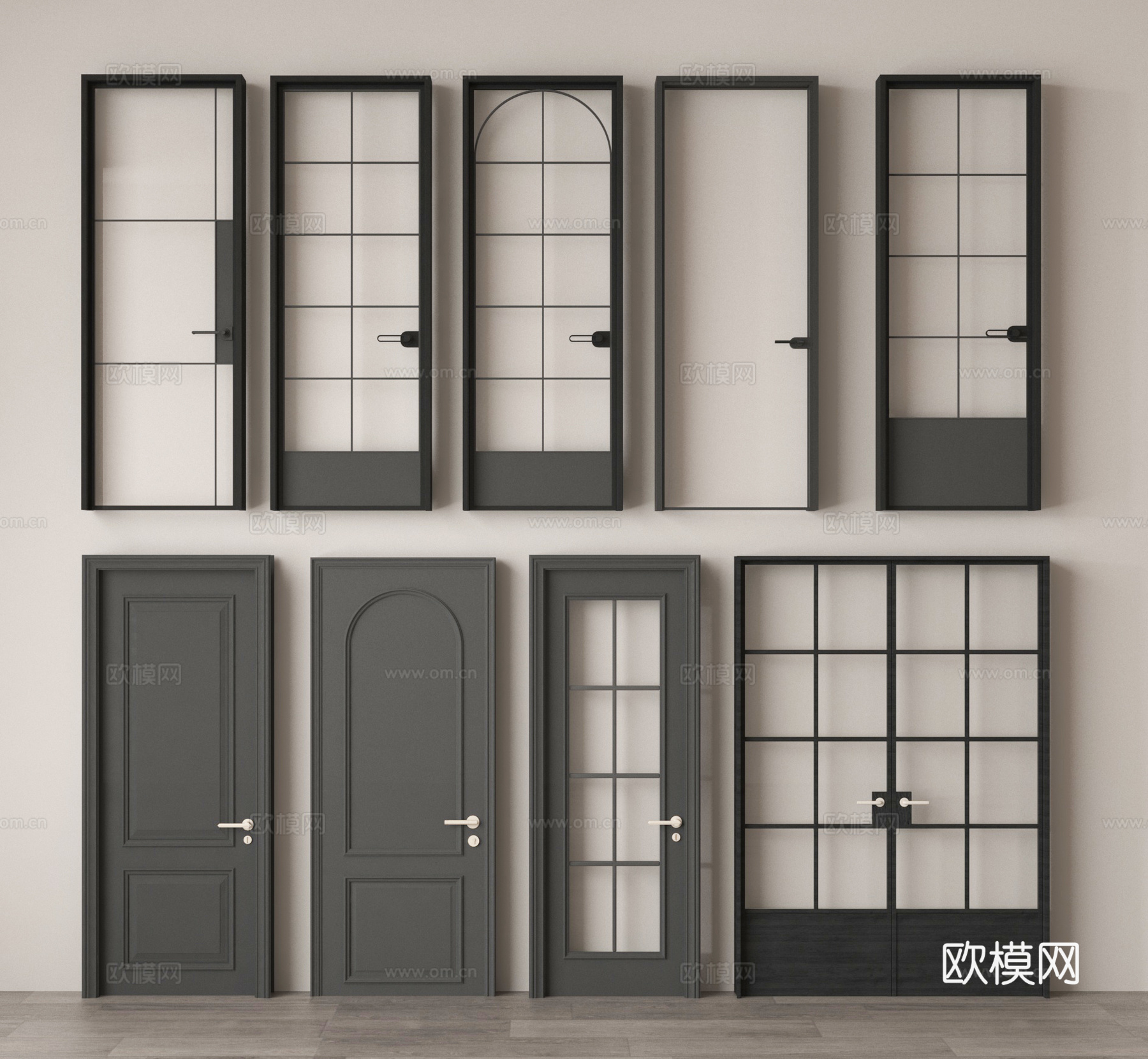 单开门 玻璃门 卫浴门 卧室门 玻璃双开门3d模型