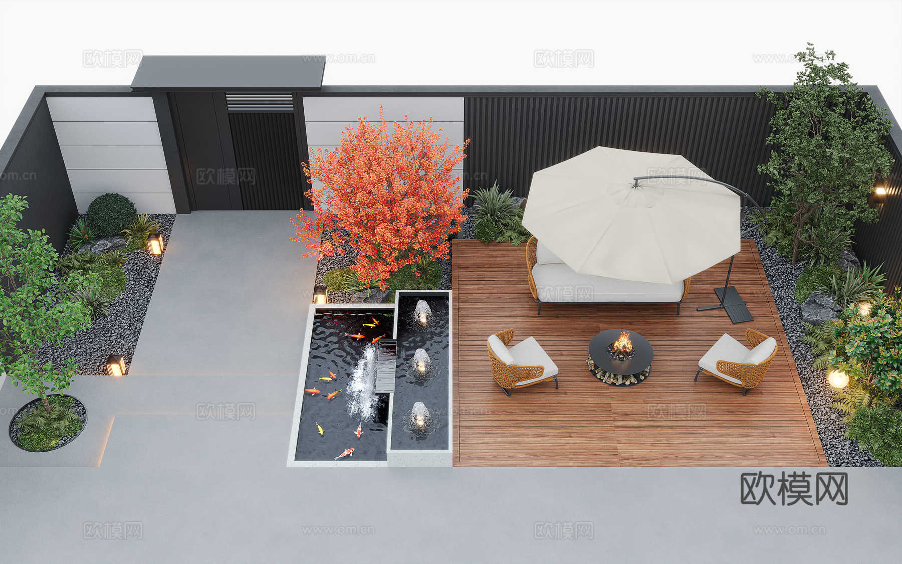 现代庭院景观 庭院花园 户外休闲椅 户外餐桌3d模型