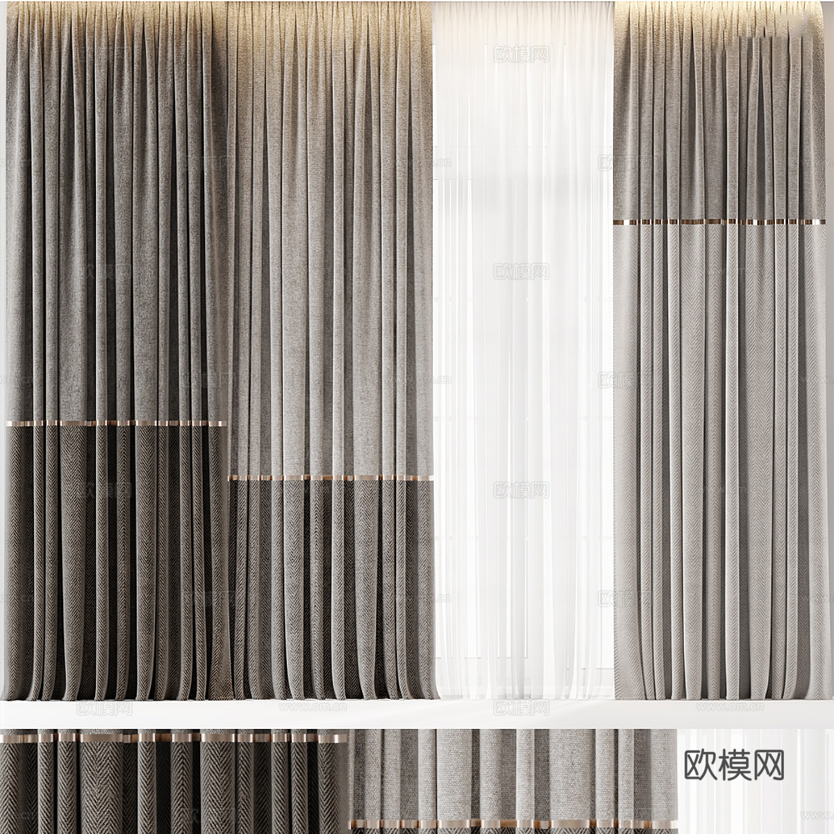 现代意式轻奢布艺窗帘3d模型