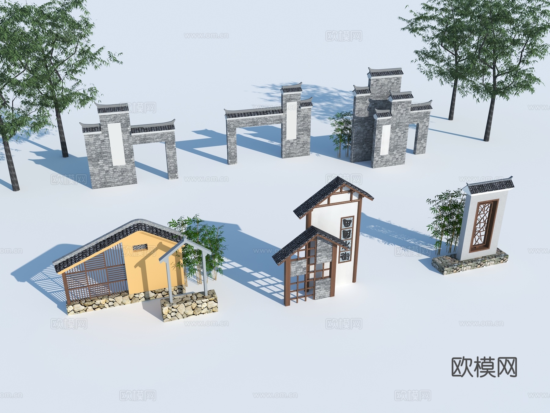 新中式景墙 精神堡垒 入口景墙构筑物3d模型
