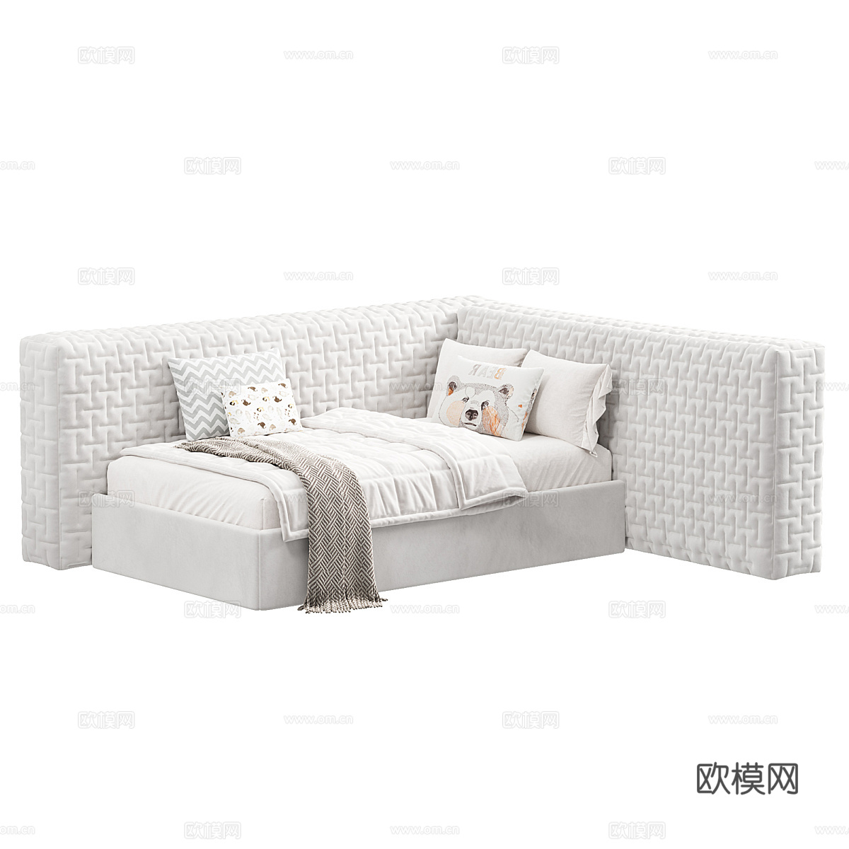 现代意式奶油风布艺儿童床3d模型