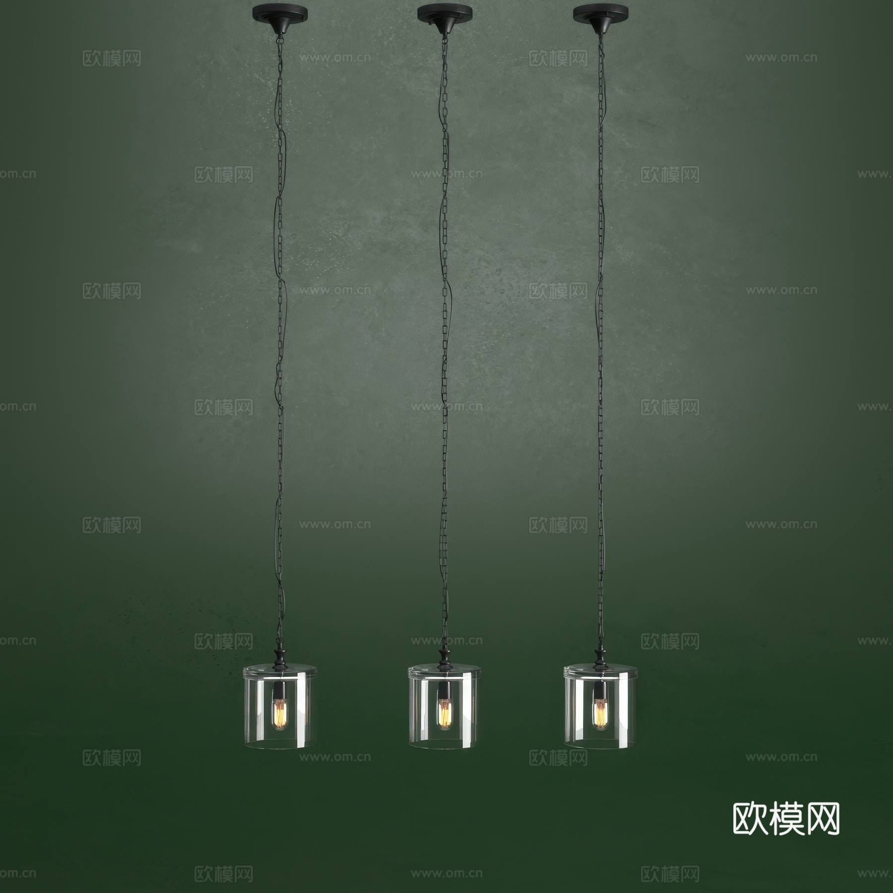 现代极简金属玻璃小吊灯3d模型
