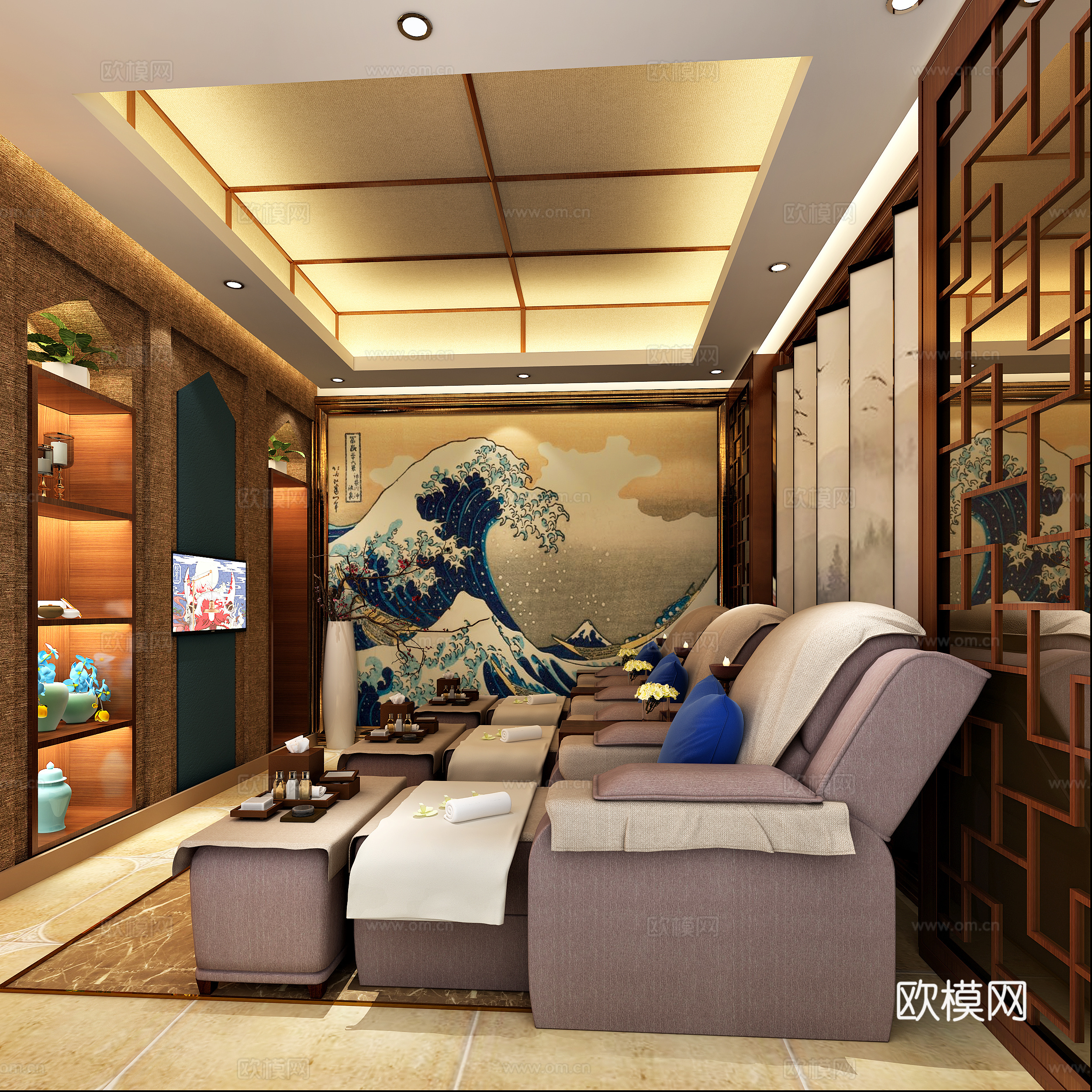 现代足疗会所  过道包厢3d模型