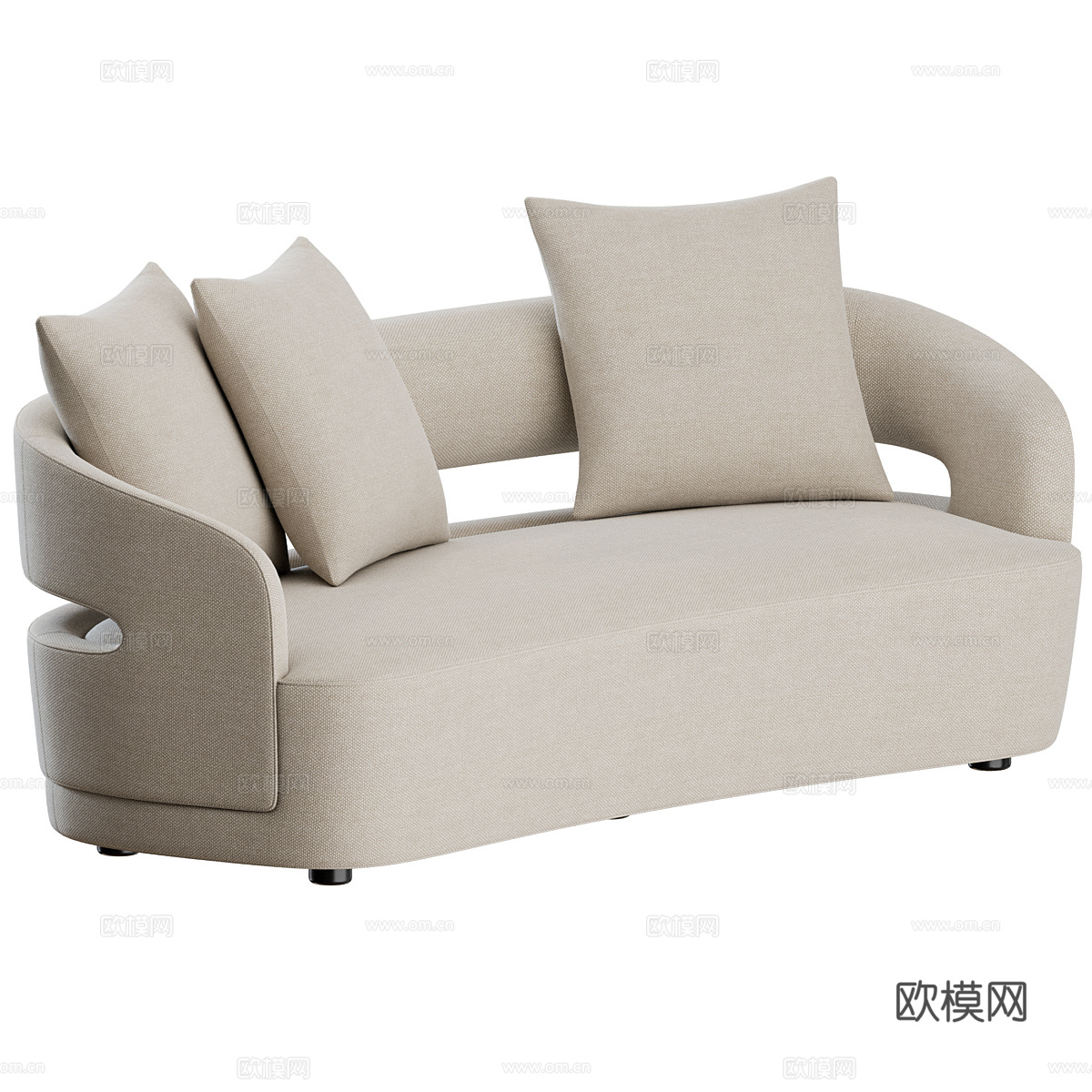 现代意式布艺皮革休闲沙发3d模型