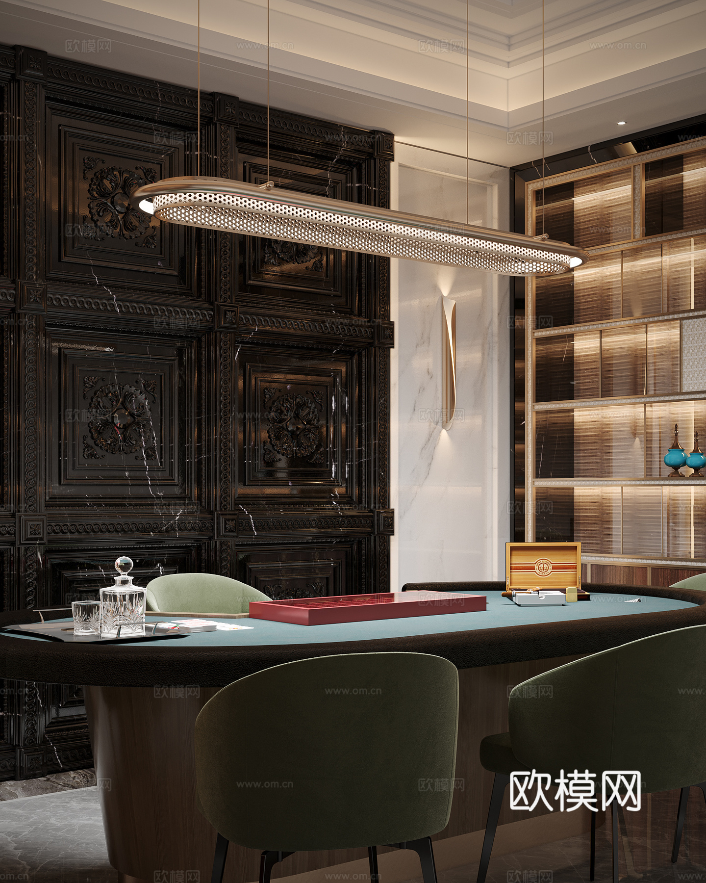 意式轻奢棋牌室3d模型下载（渲染图2）