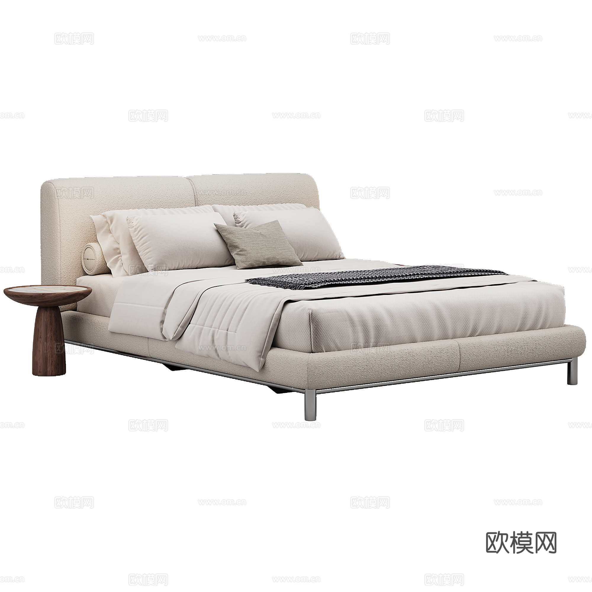卧室 现代 双人床 抱枕 床品3d模型