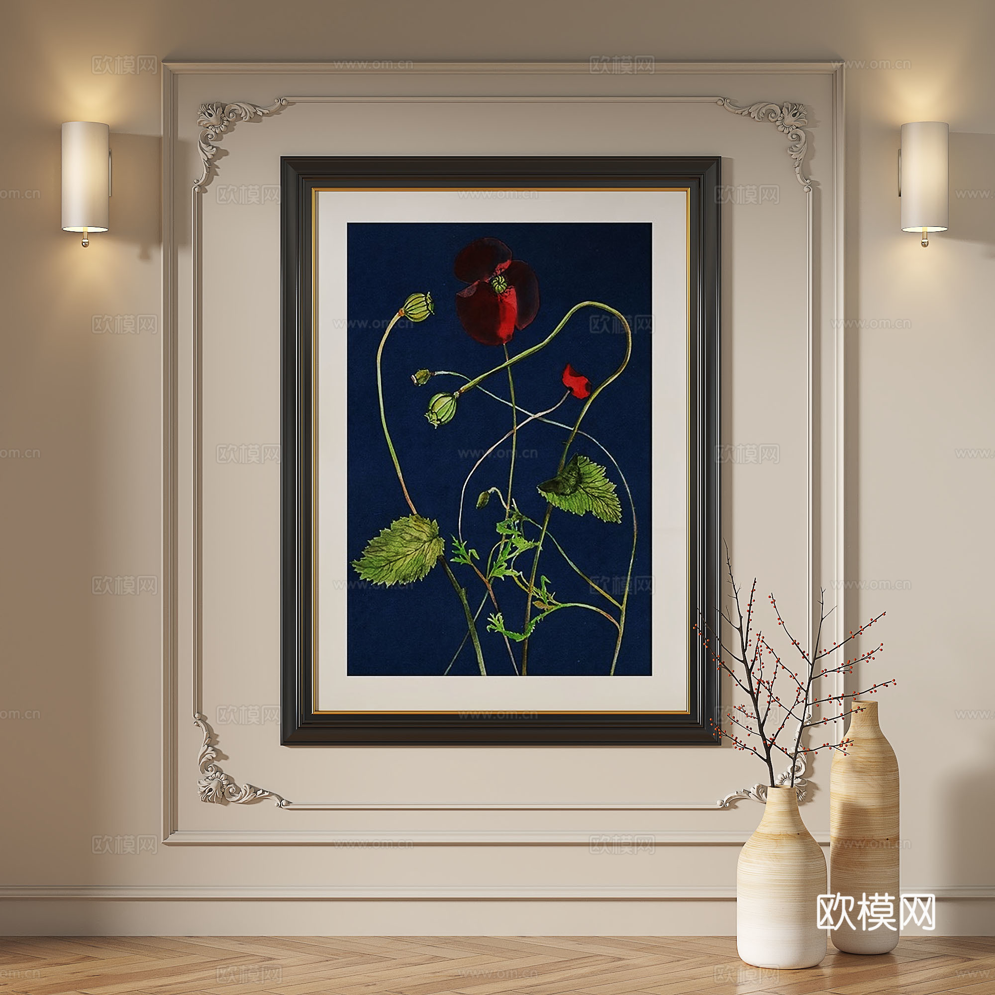 法式复古中古油画现代欧式古典轻奢简约抽象装饰画免费3d模型