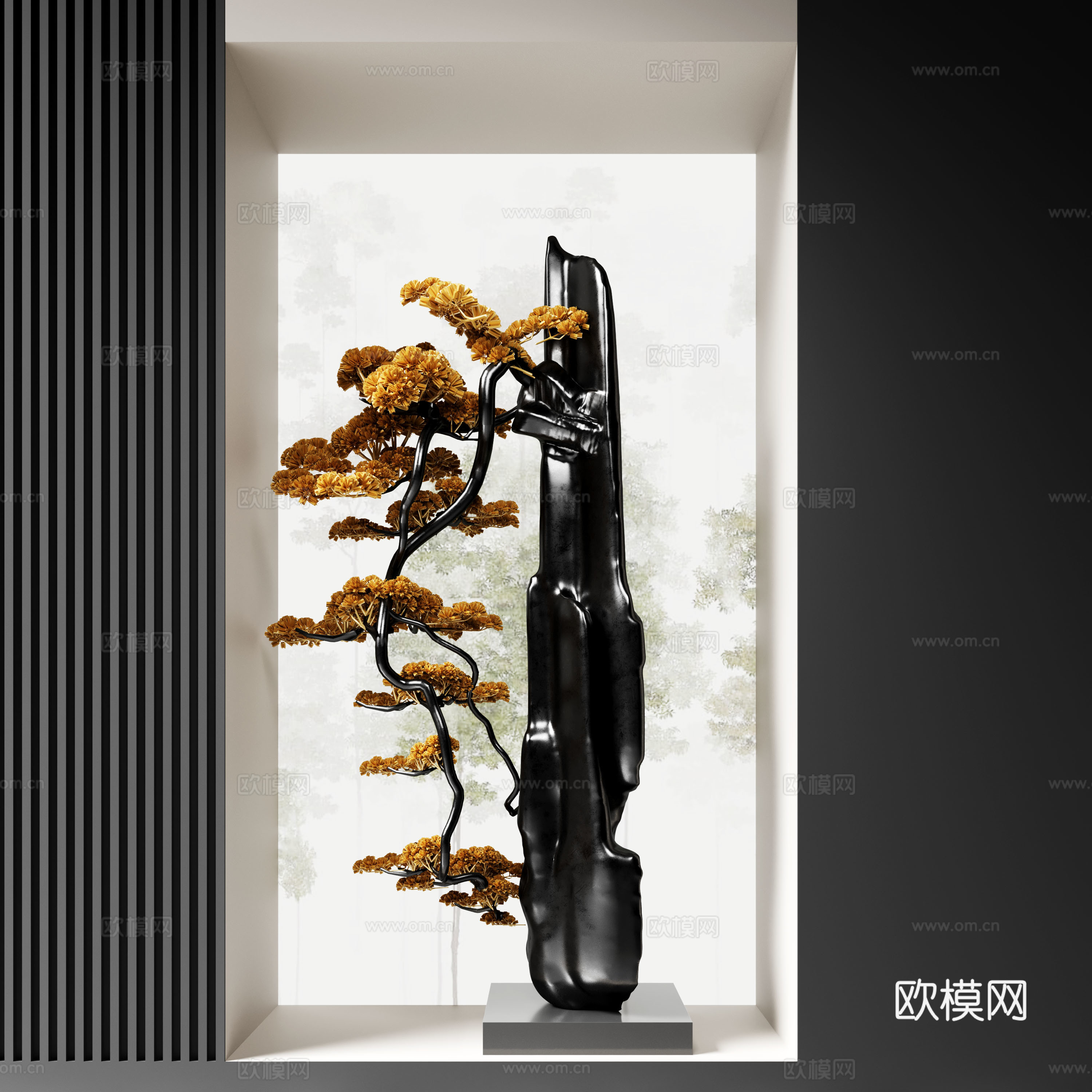 新中式雕塑装置 工艺品落地摆件 金属雕塑3d模型