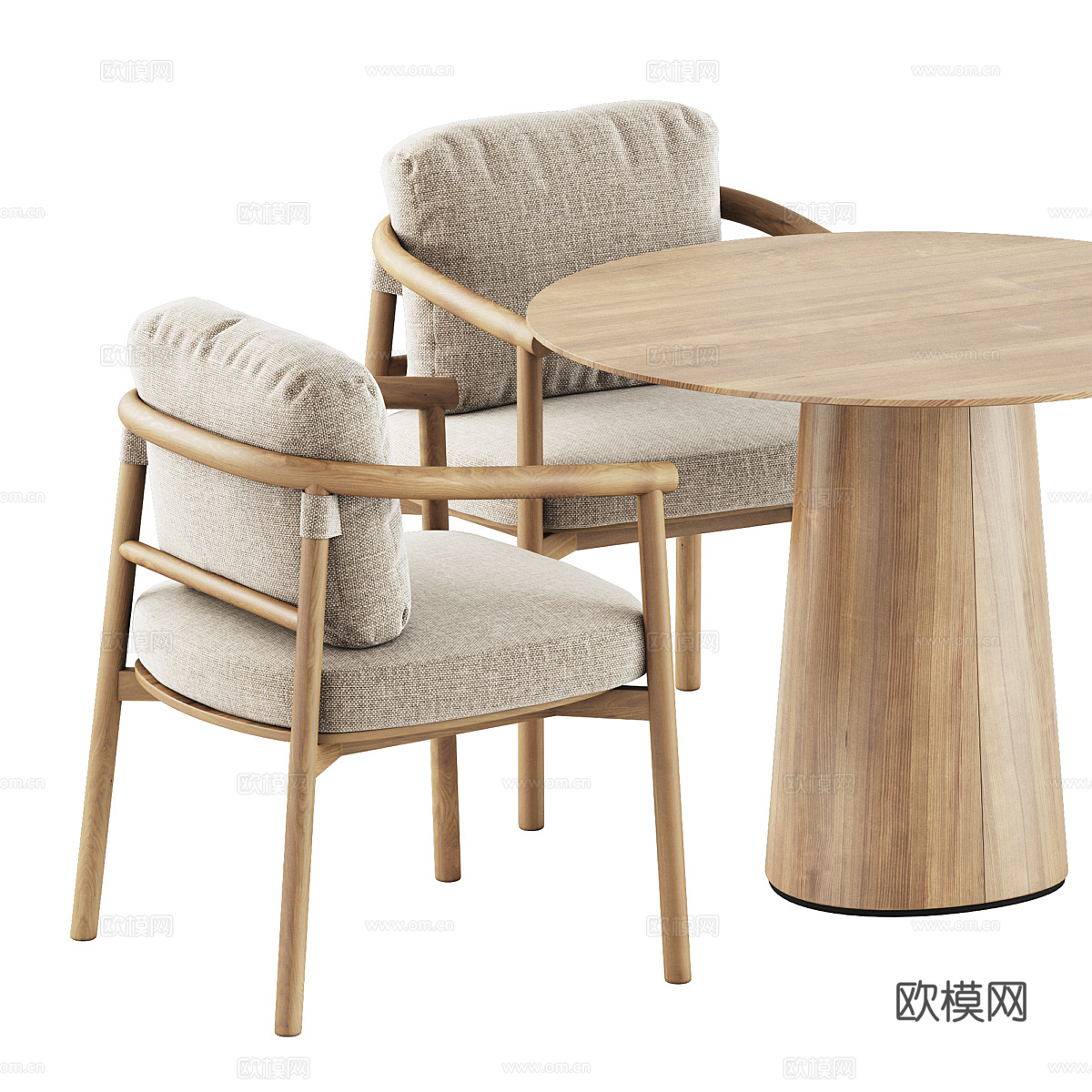 新中式原木餐桌椅3d模型