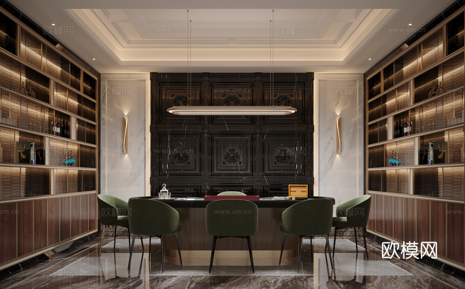 意式轻奢棋牌室3d模型下载（渲染图1）