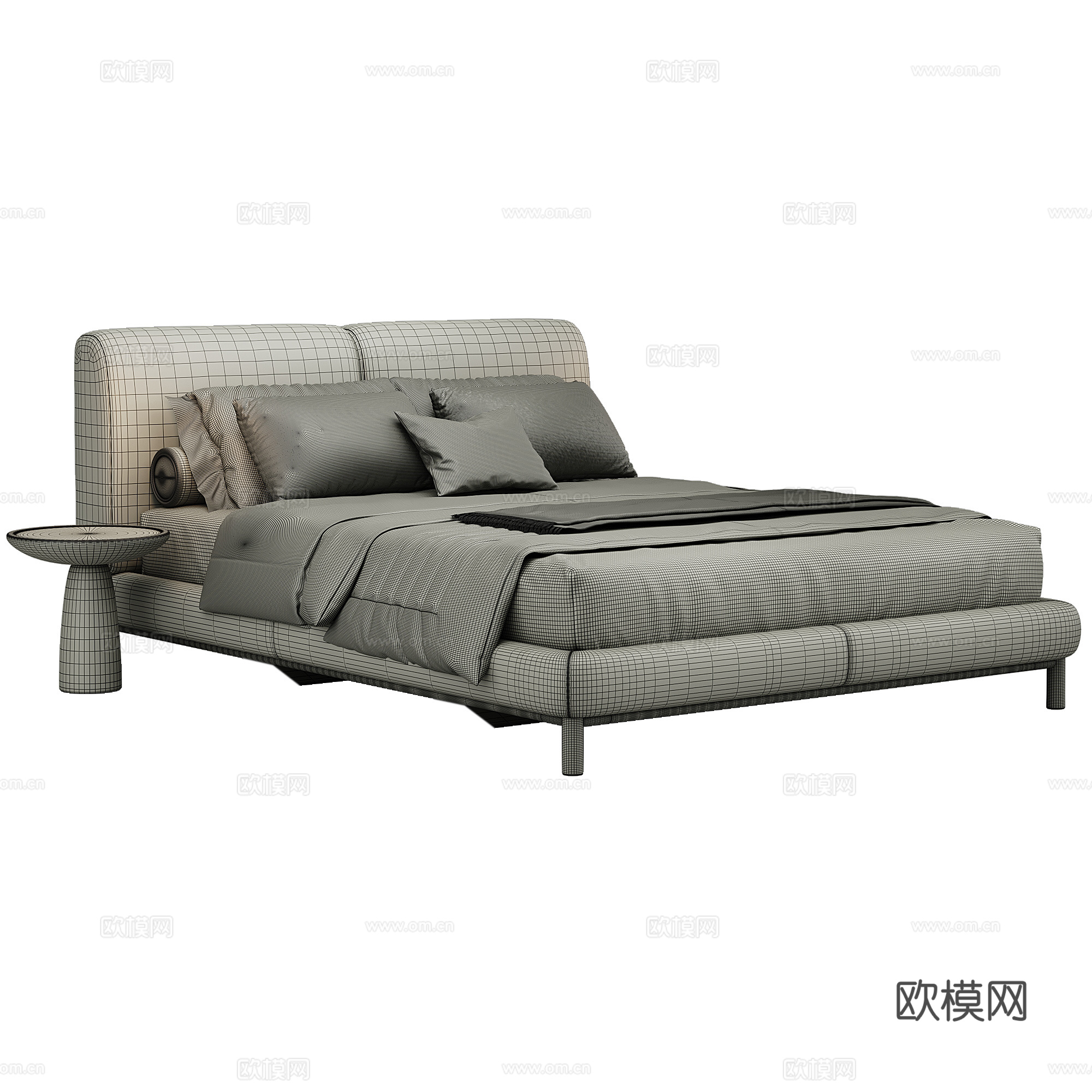 卧室 现代 双人床 抱枕 床品3d模型