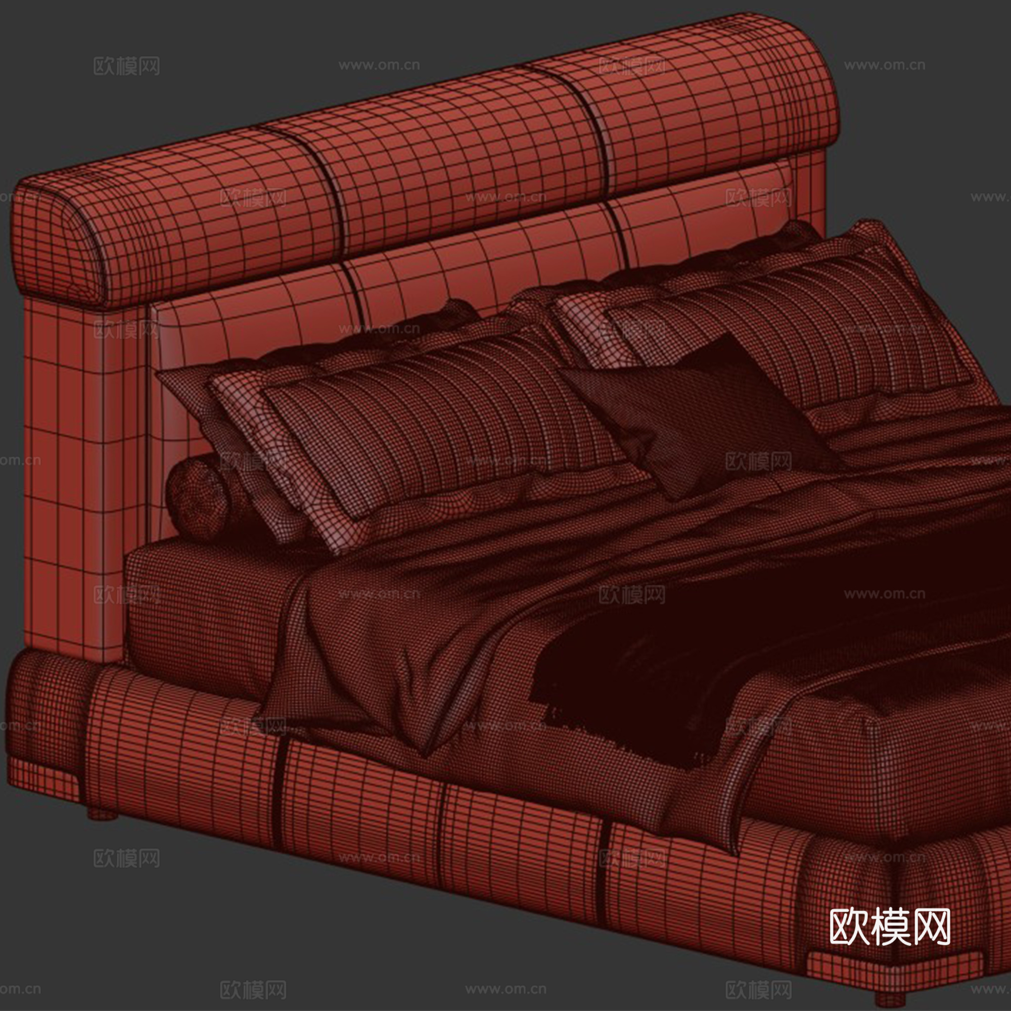 卧室 现代 双人床 抱枕 床品3d模型