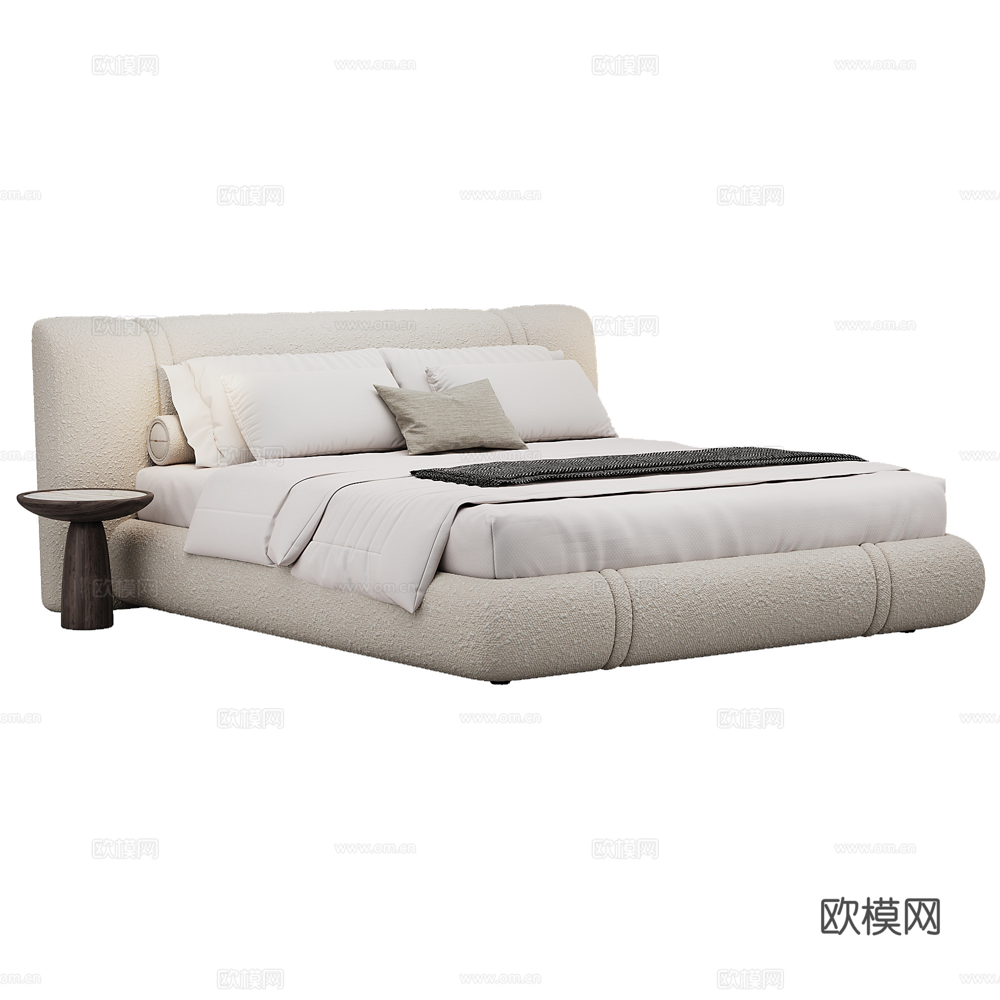 卧室 现代 双人床 抱枕 床品3d模型