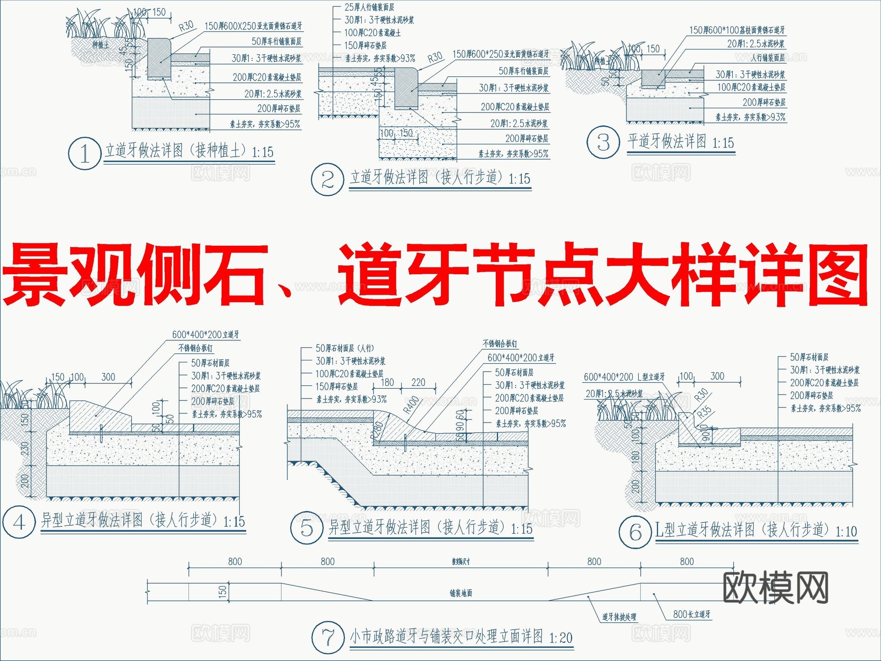 景观侧石 道牙节点大样详图cad施工图