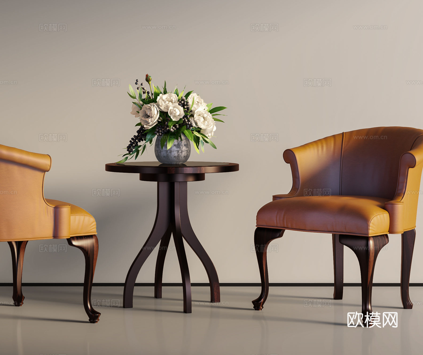 现代简欧休闲桌椅装饰品组合3d模型