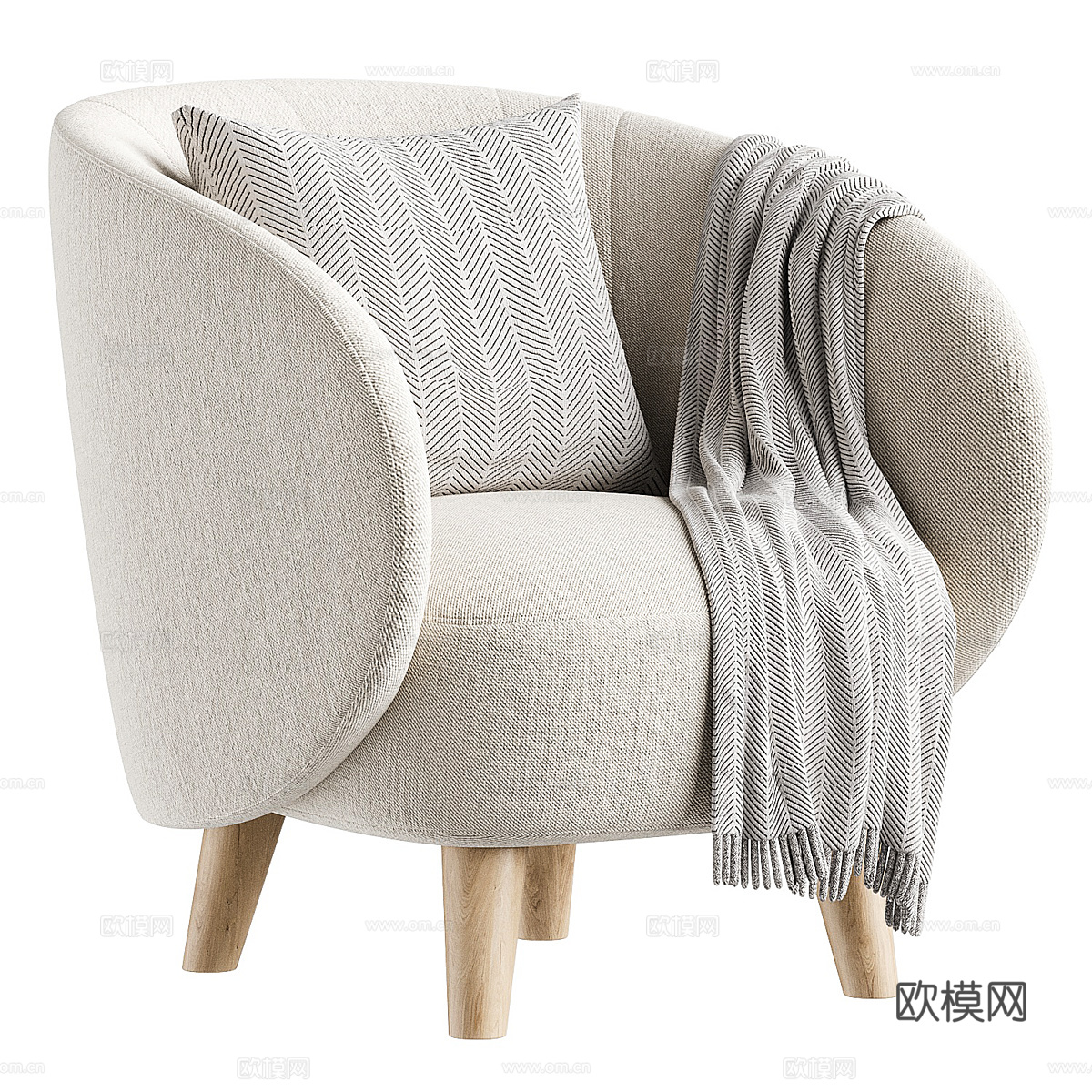 现代北欧奶油风布艺扶手椅3d模型