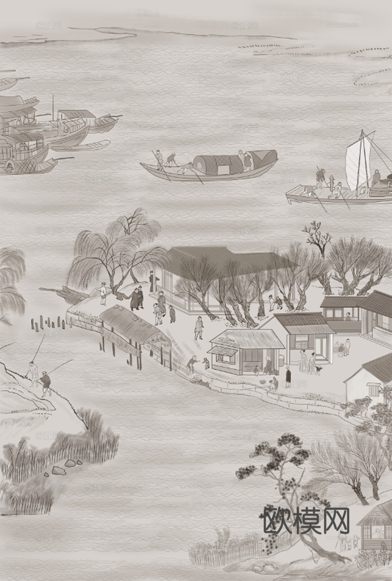 新中式抽象山水装饰画贴图